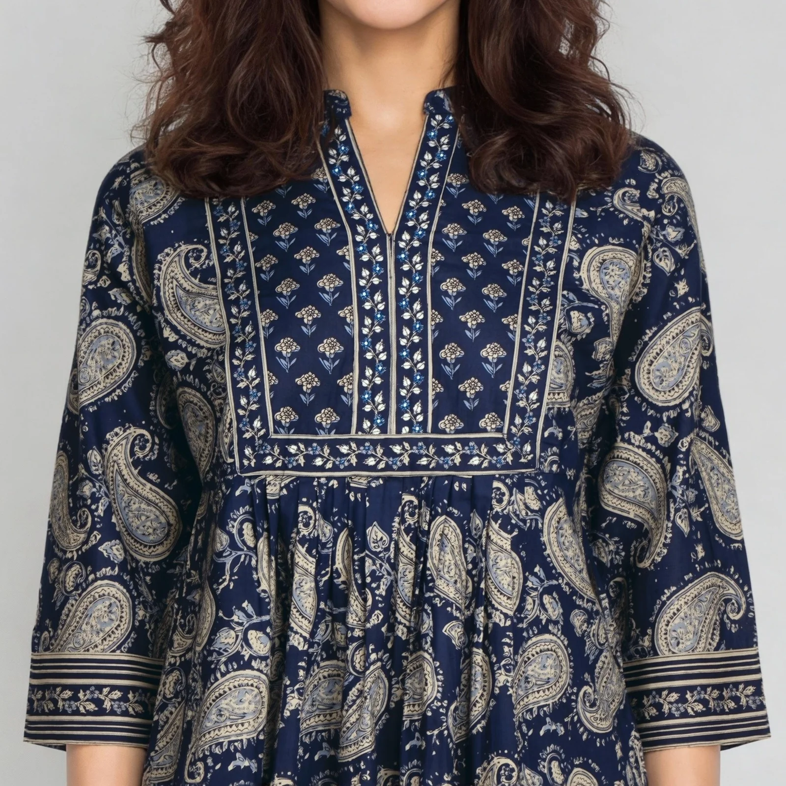 Printed Band Collar Flared Short Kurti - Image 4