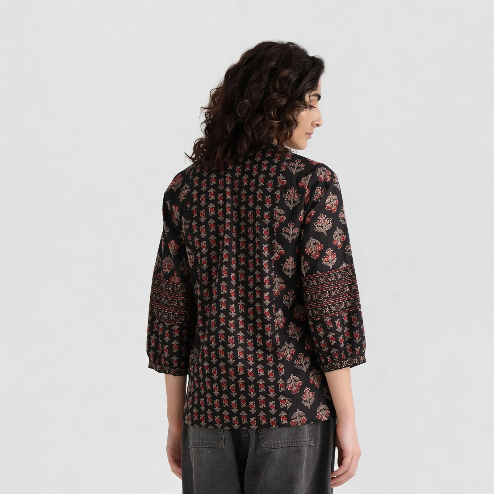 Printed Band Collar Short Kurta - Image 3