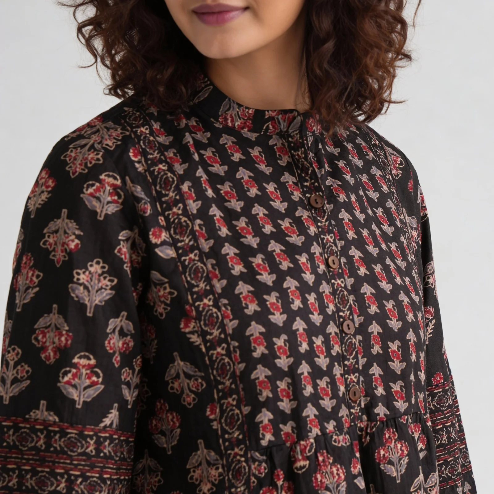 Printed Band Collar Short Kurta - Image 4