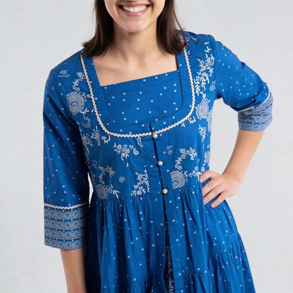 Cotton Printed Tired Jacket Style Kurta - Image 4