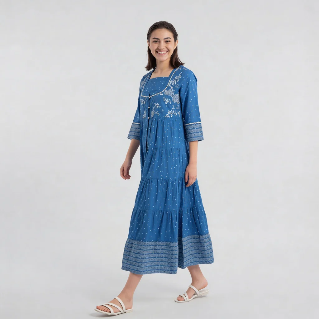 Cotton Printed Tired Jacket Style Kurta - Image 5