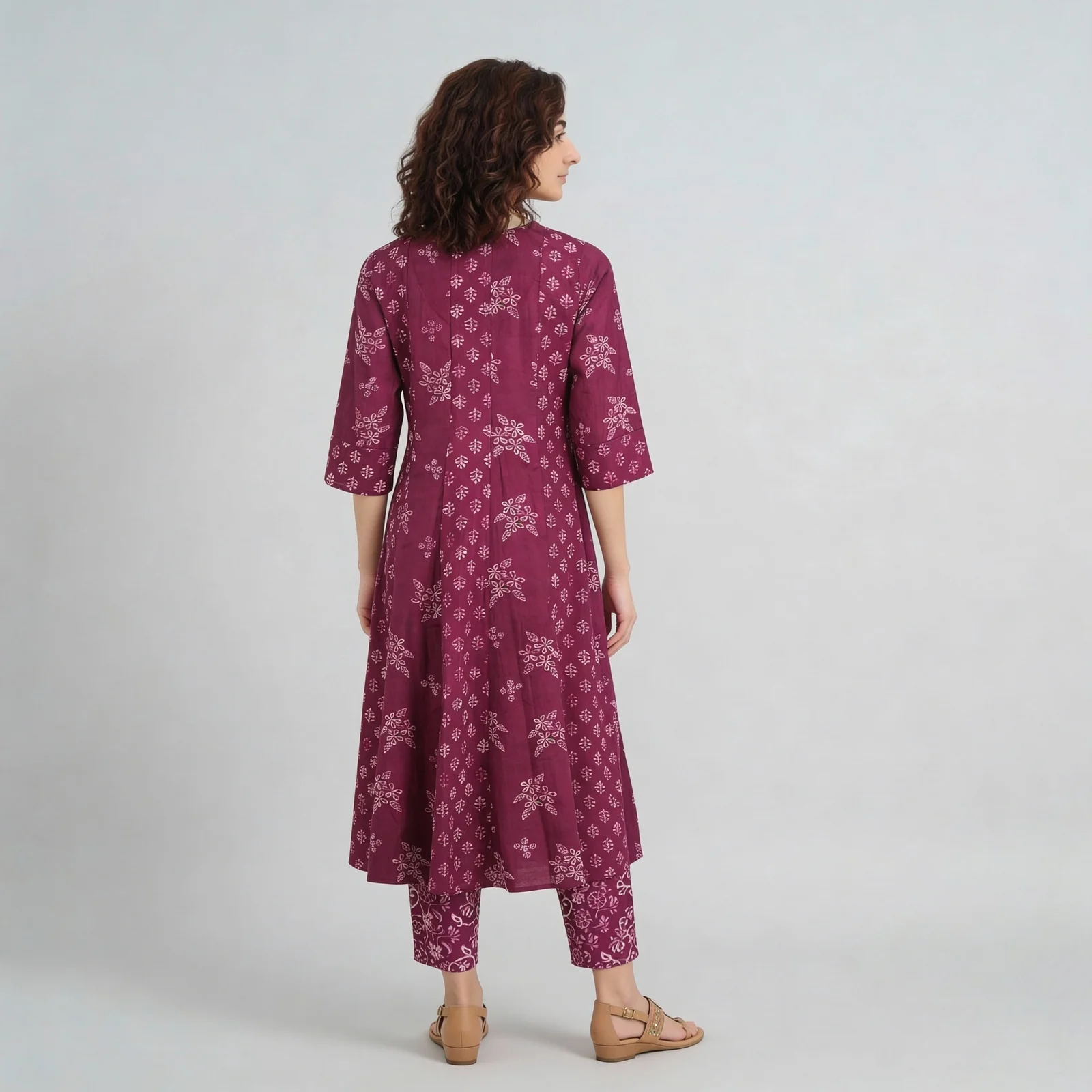 Cotton Printed V-Neck Kalidar Kurta - Image 3