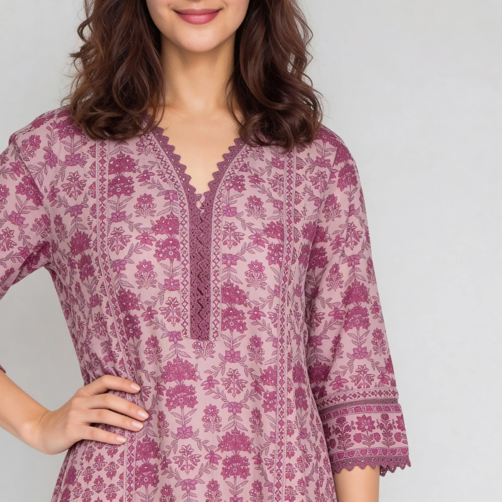 Cotton Printed V-Neck Kalidar Kurta - Image 5