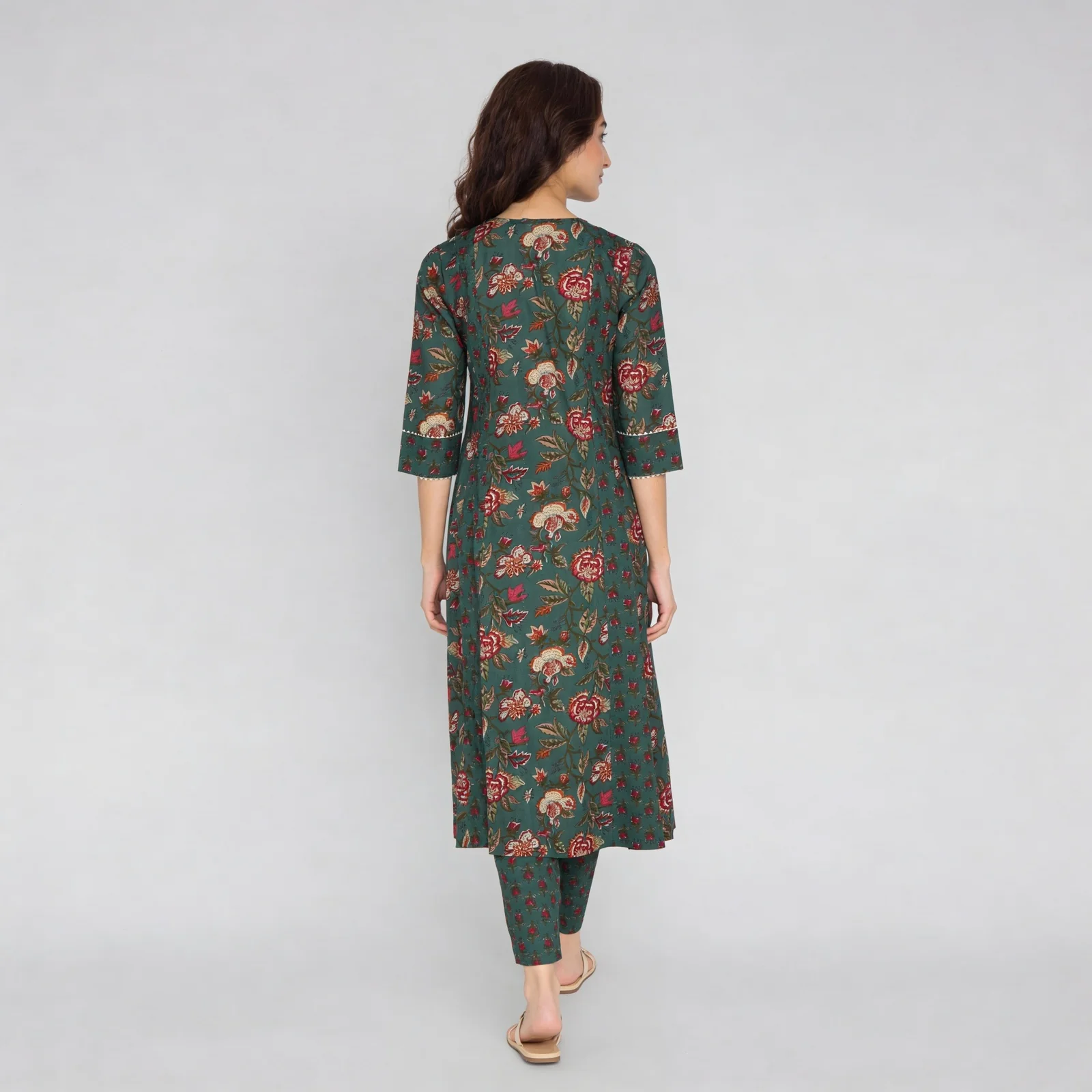 Cotton Printed V-Neck Kalidar Kurta - Image 3