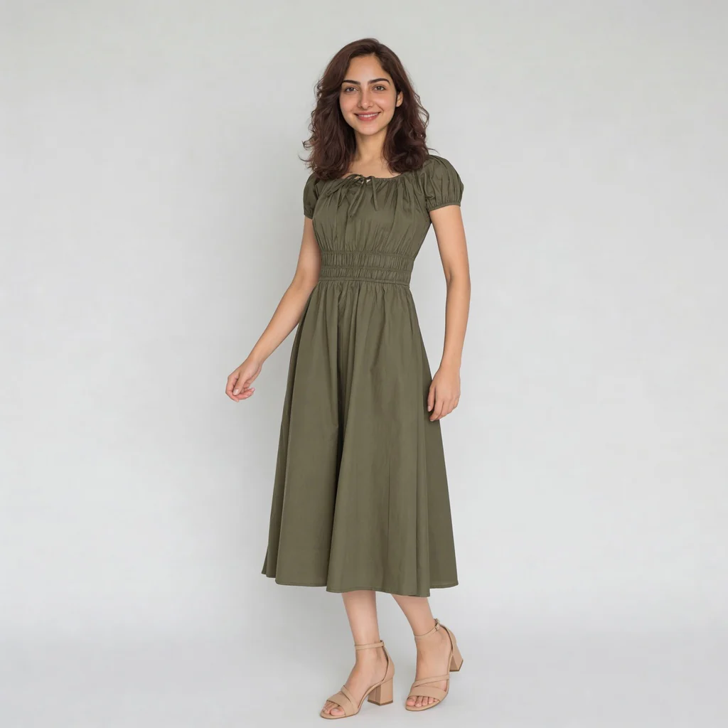 Cotton Puff Sleeve Dress - Image 5