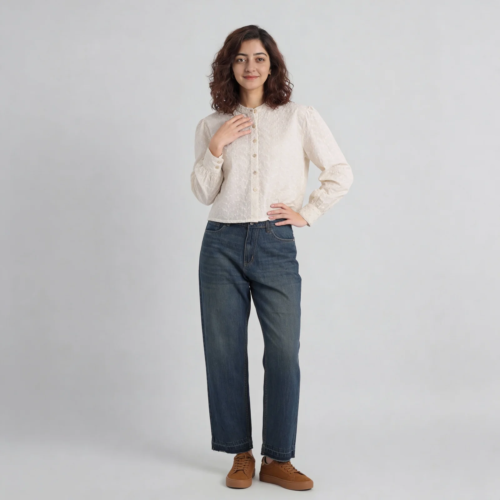 Cotton Schiffi Band Neck Shirt
