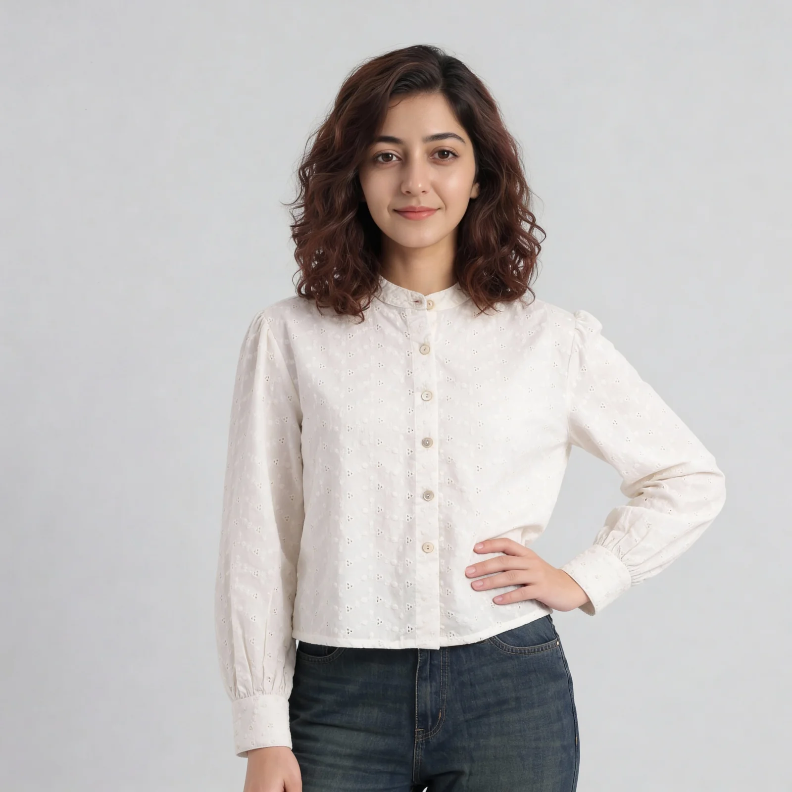 Cotton Schiffi Band Neck Shirt - Image 2