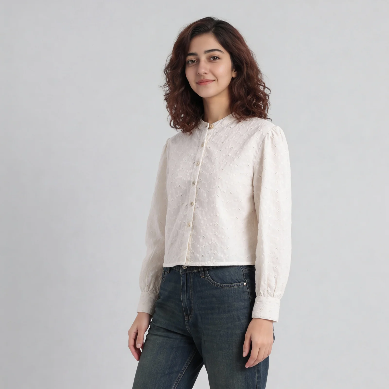 Cotton Schiffi Band Neck Shirt - Image 5