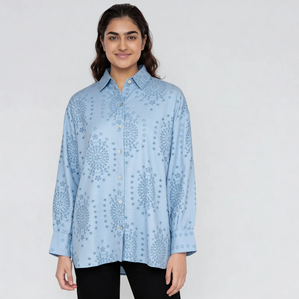 Cotton Schiffli Boxy Shirt - Image 2