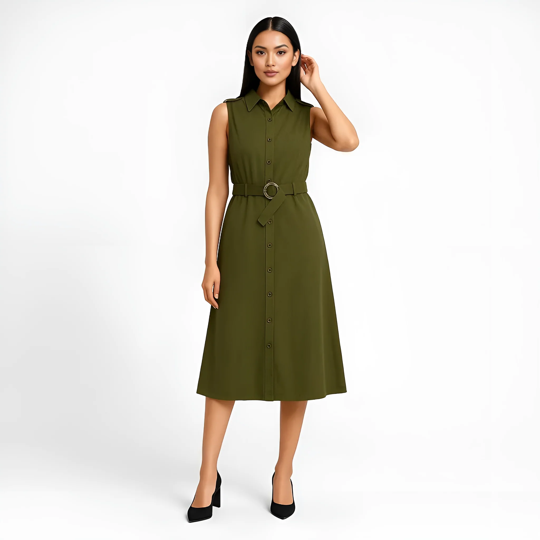 Cotton Sleeveless Shirt Dress - Image 2