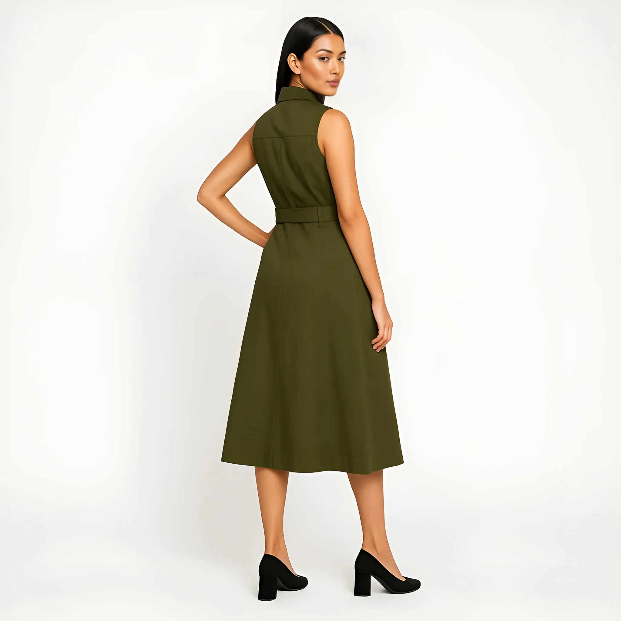 Cotton Sleeveless Shirt Dress - Image 3