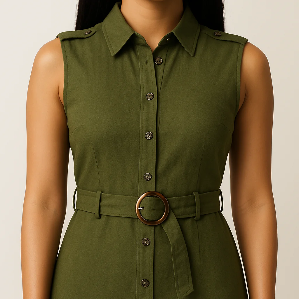 Cotton Sleeveless Shirt Dress - Image 4