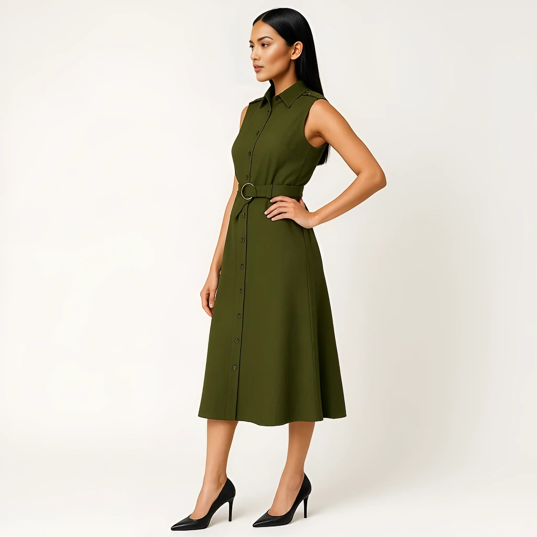 Cotton Sleeveless Shirt Dress - Image 5