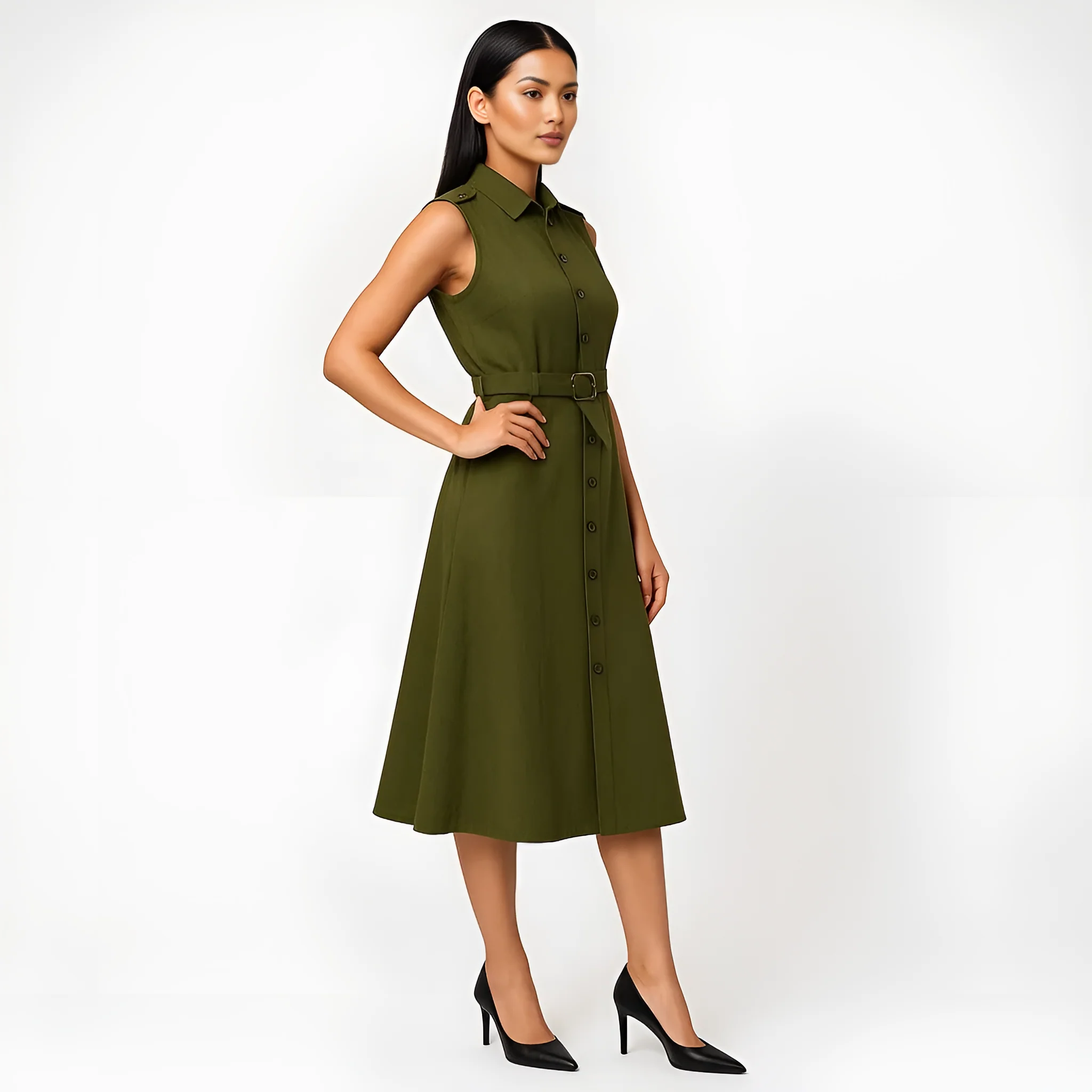 Cotton Sleeveless Shirt Dress - Image 6