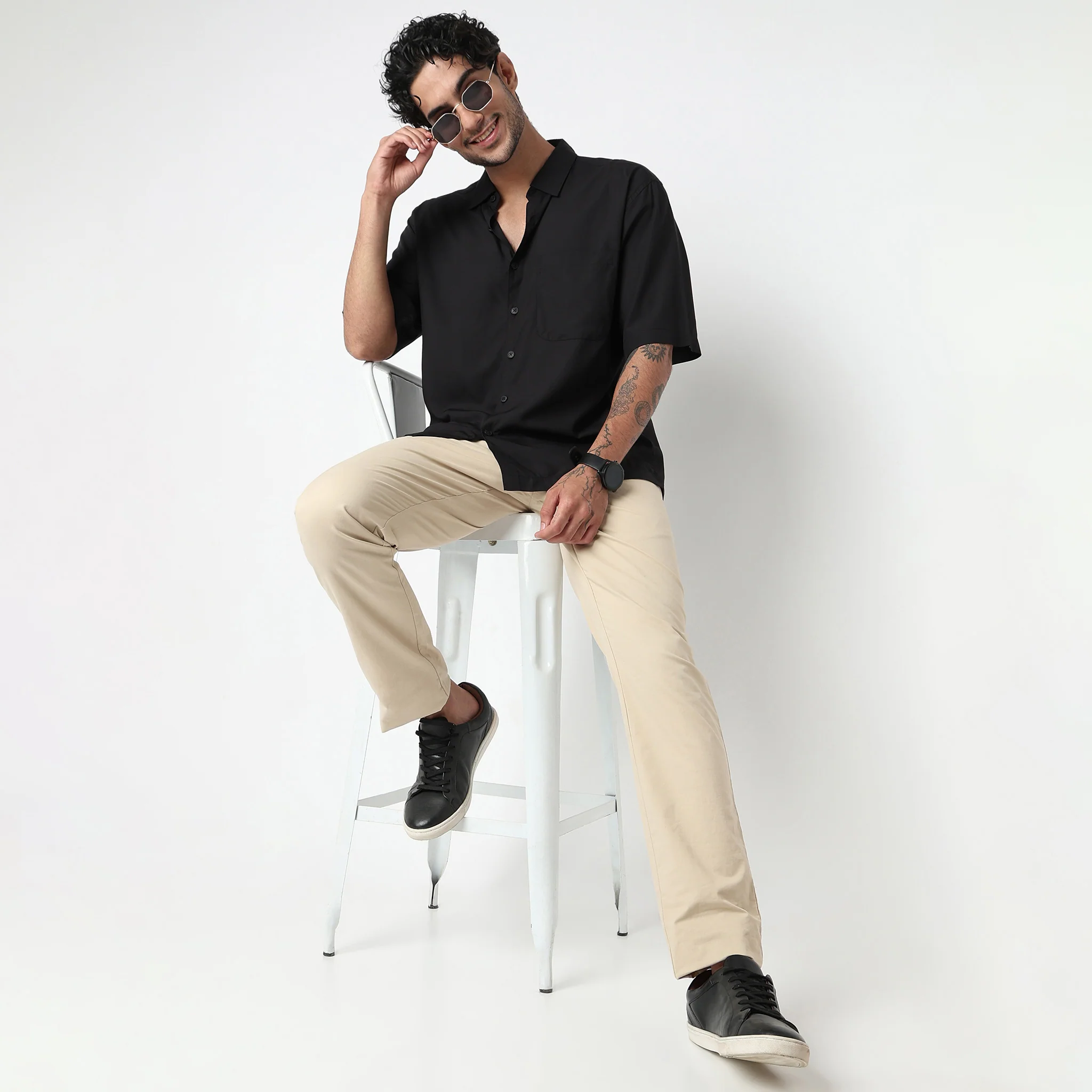 Cotton Solid Cuban Shirt