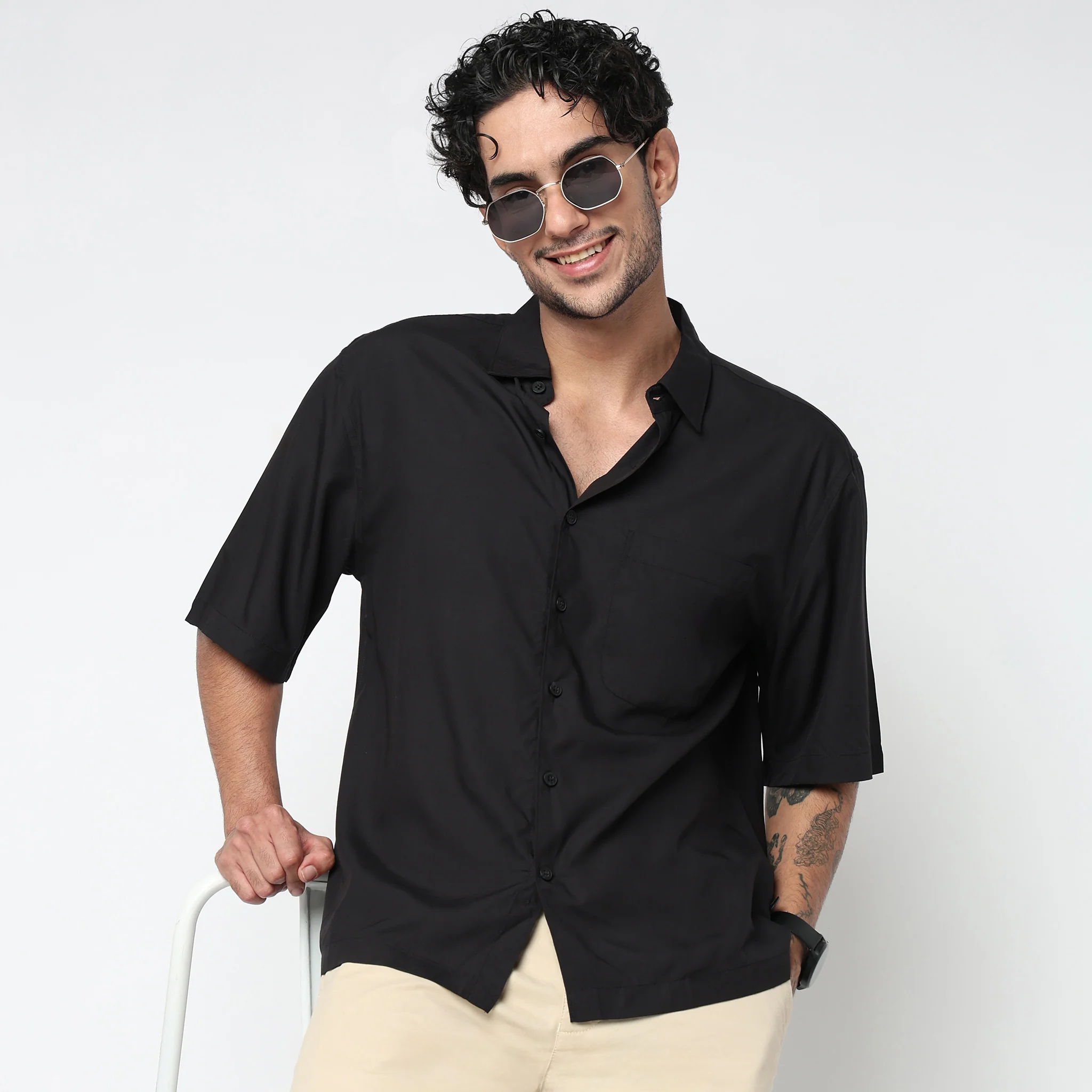 Cotton Solid Cuban Shirt - Image 2