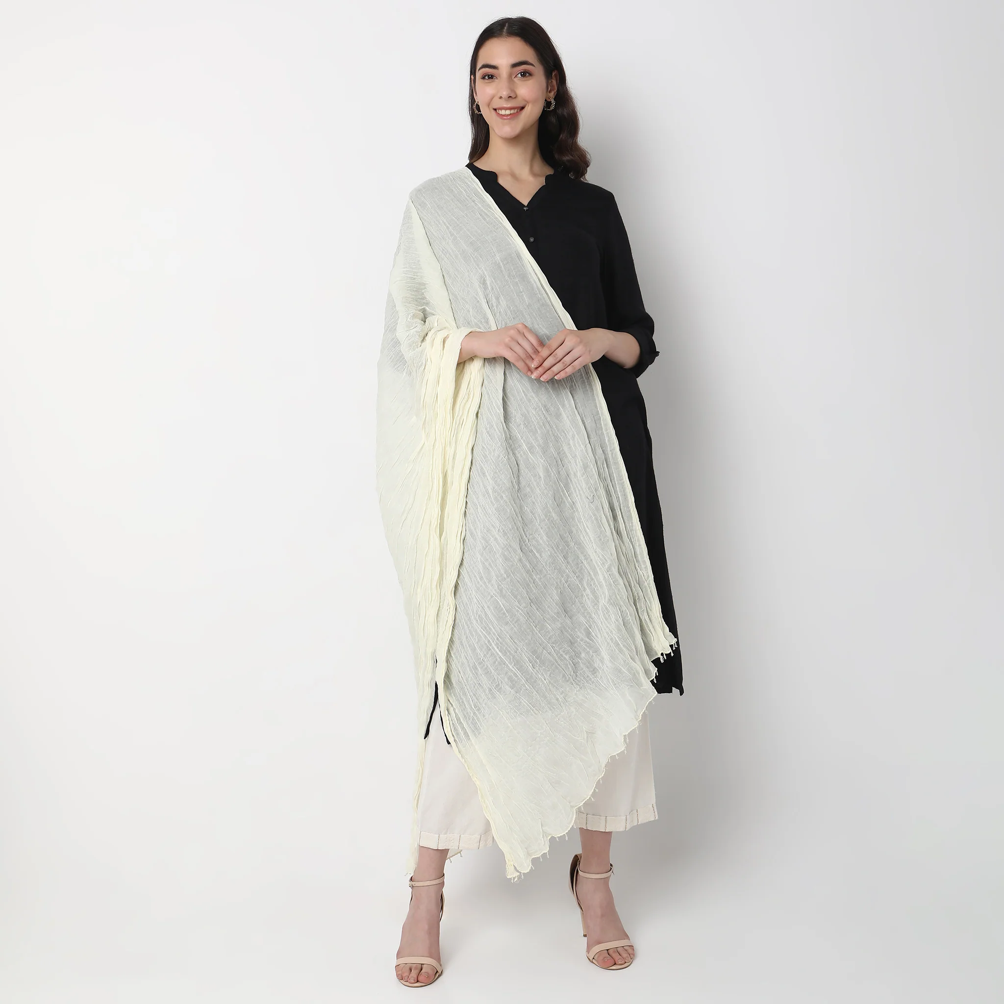 Woven Cotton Solid Dupatta - Image 3