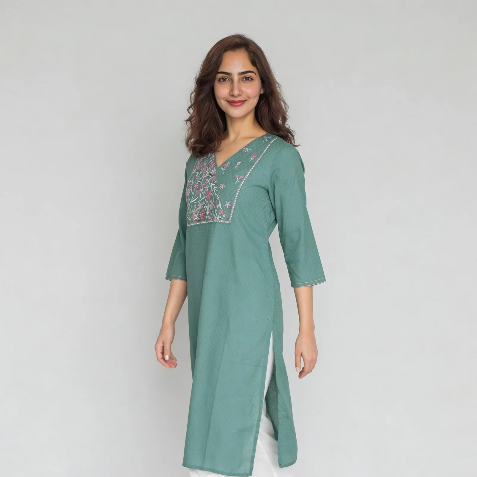 Embroidered Yoke V-Neck Kurta - Image 5
