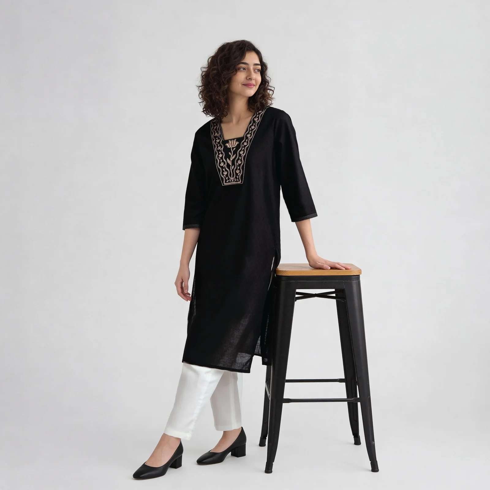 Embroidered Yoke Long Kurta