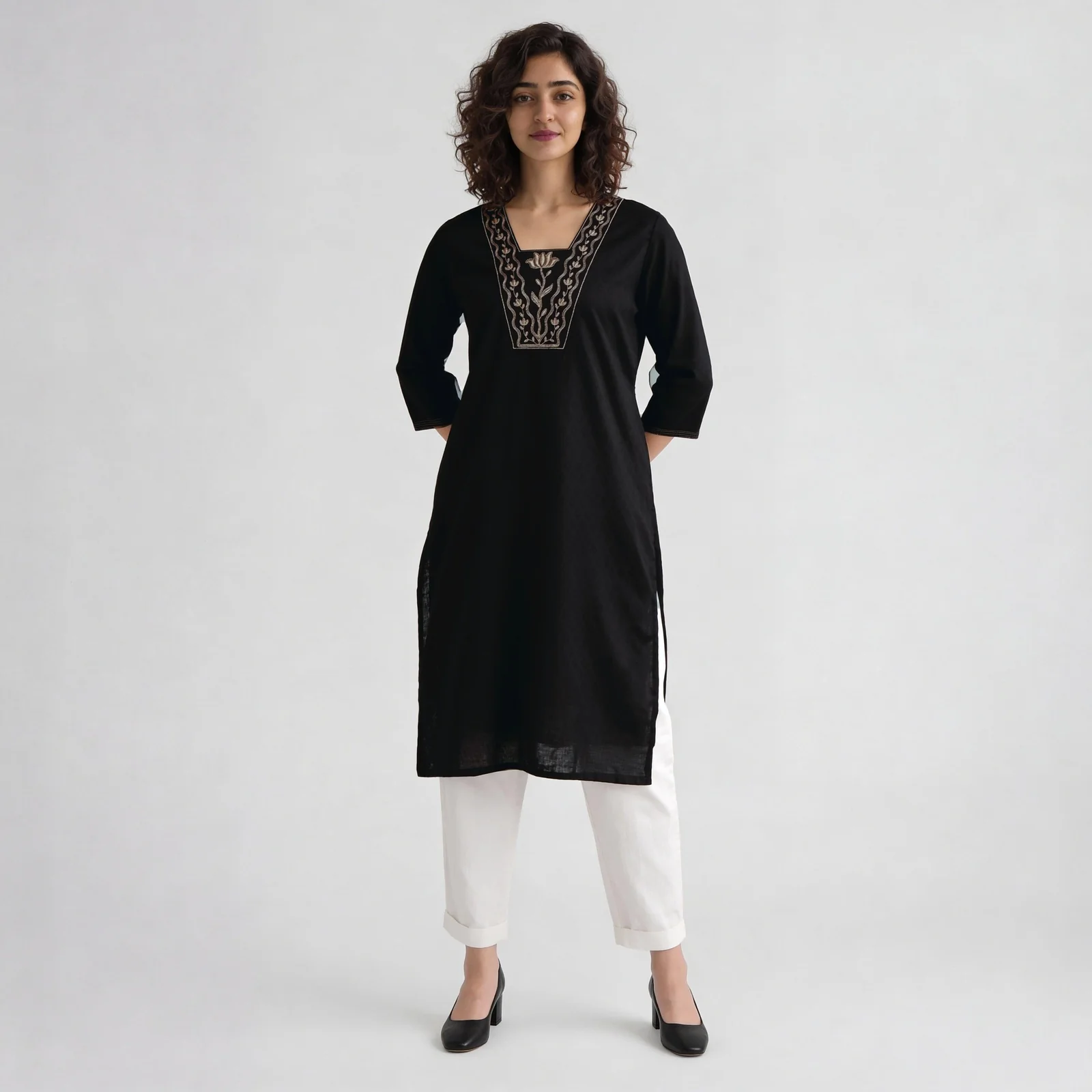 Embroidered Yoke Long Kurta - Image 2