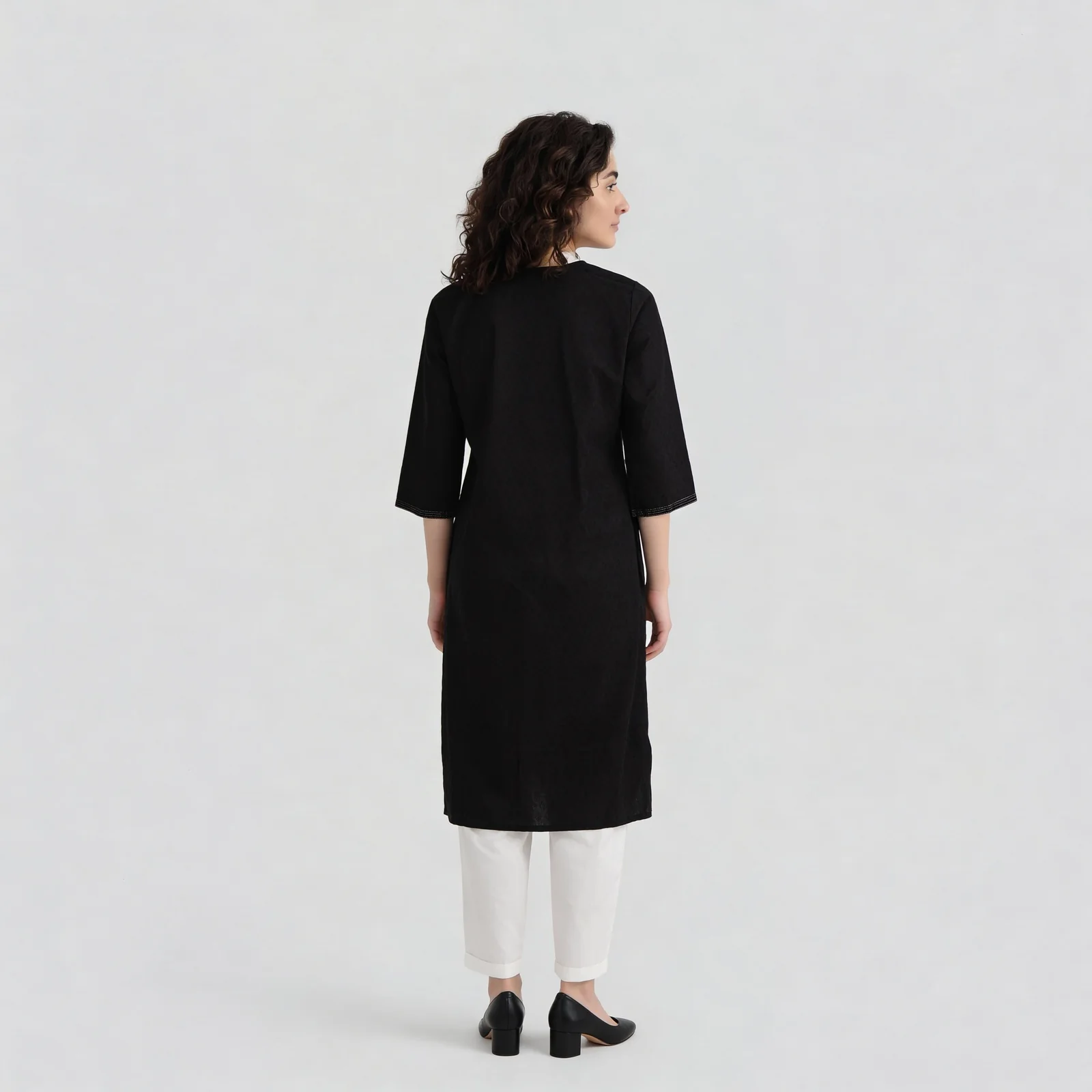 Embroidered Yoke Long Kurta - Image 3