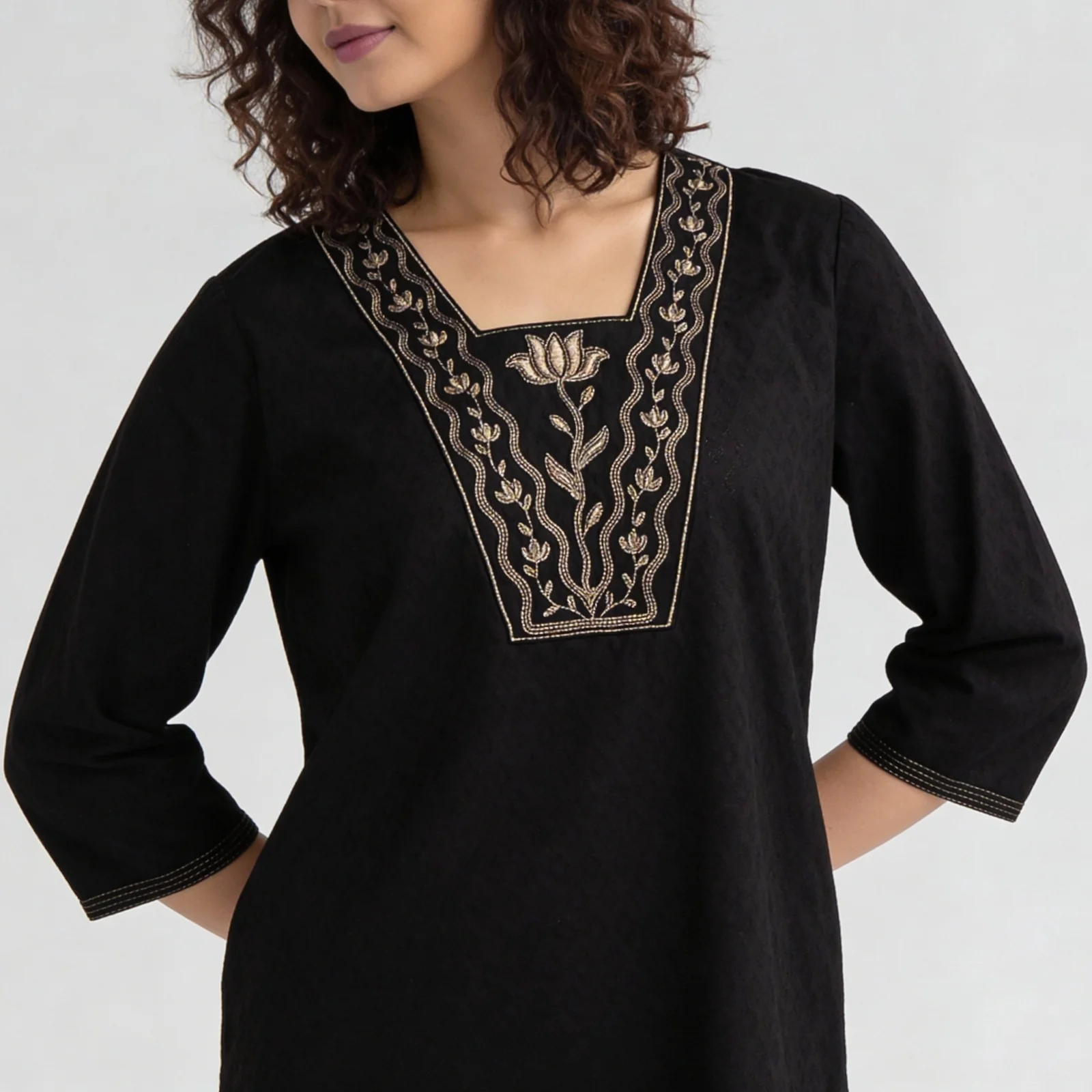 Embroidered Yoke Long Kurta - Image 4