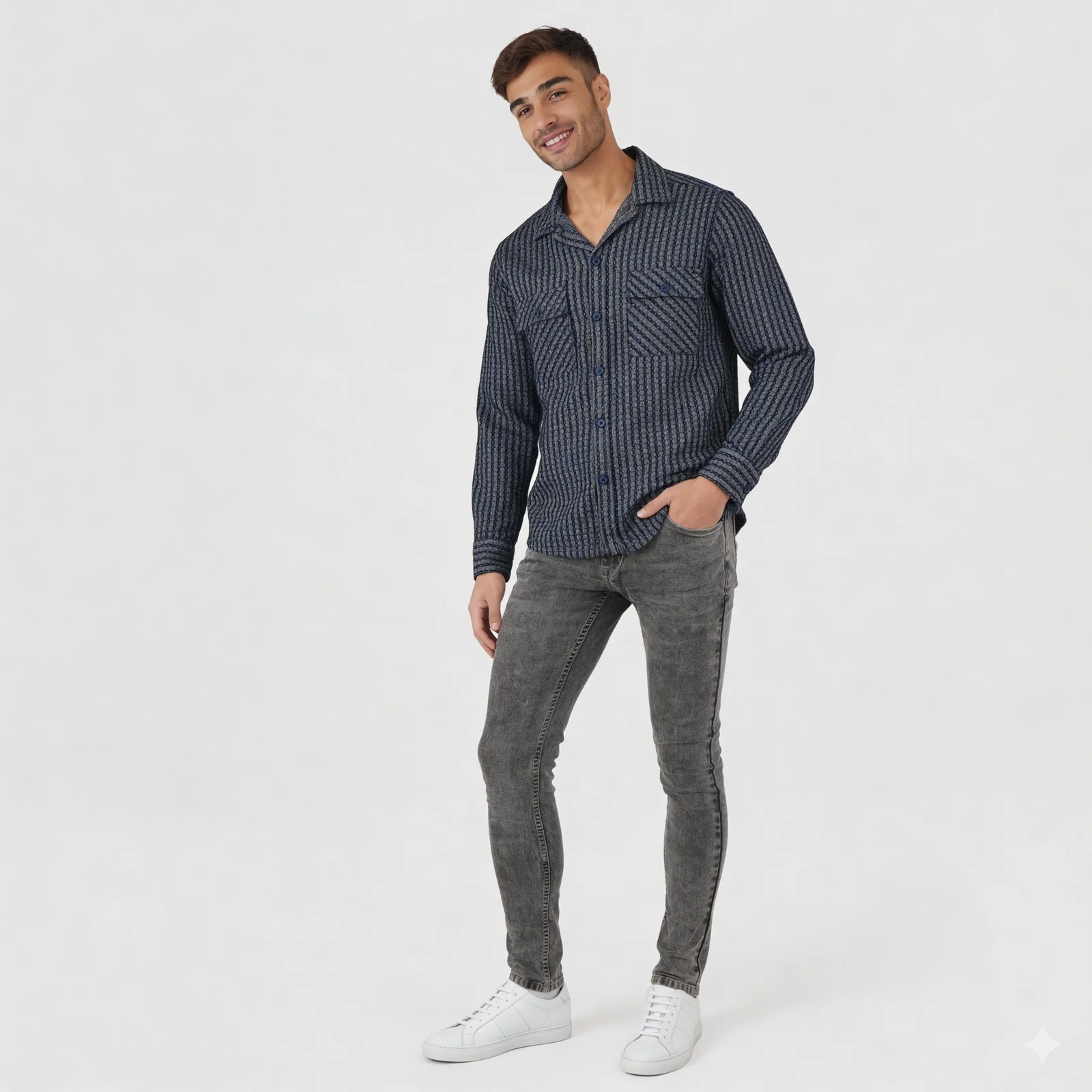 Cotton Striped Oversize Shacket