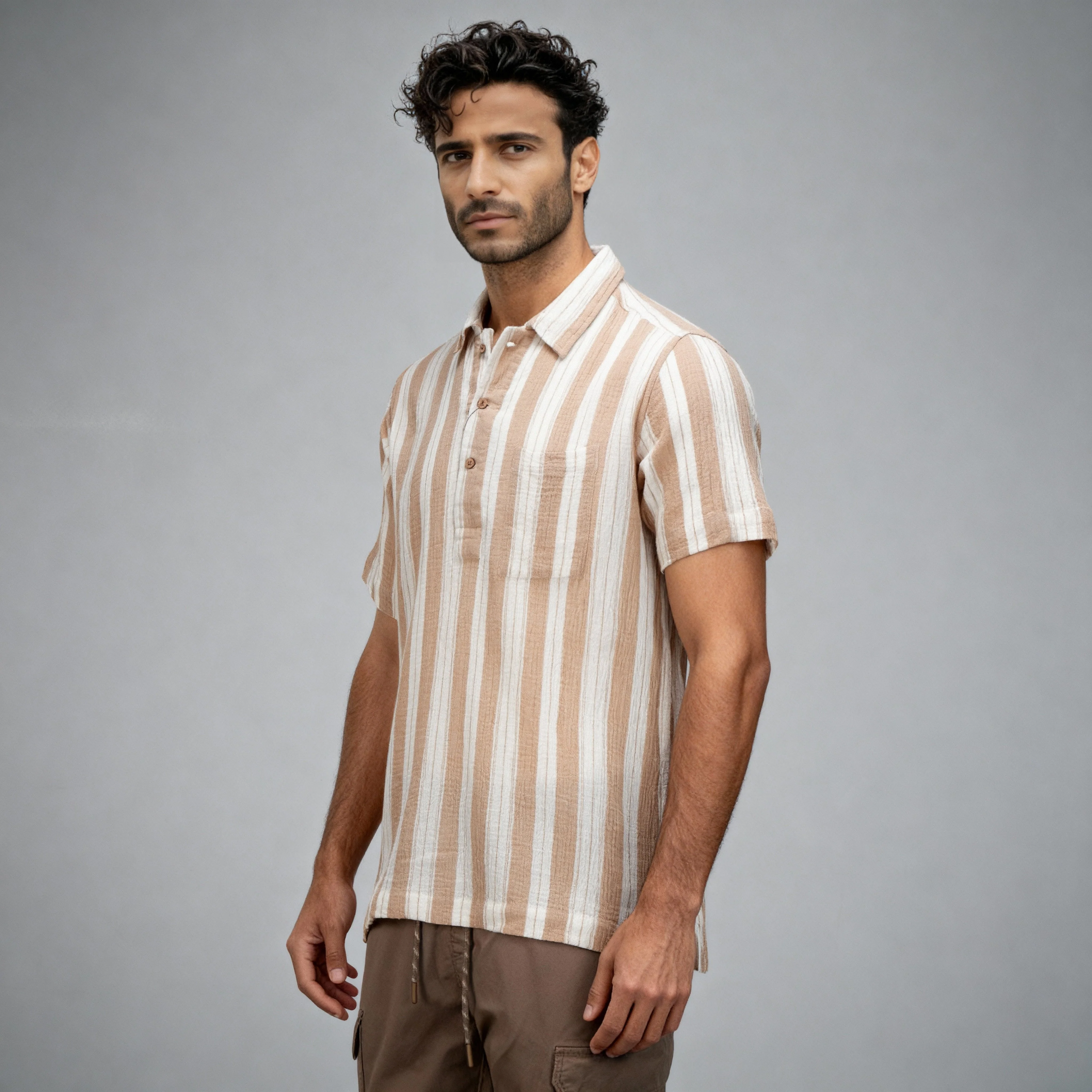 Cotton Striped Polo Neck Shirt - Image 5