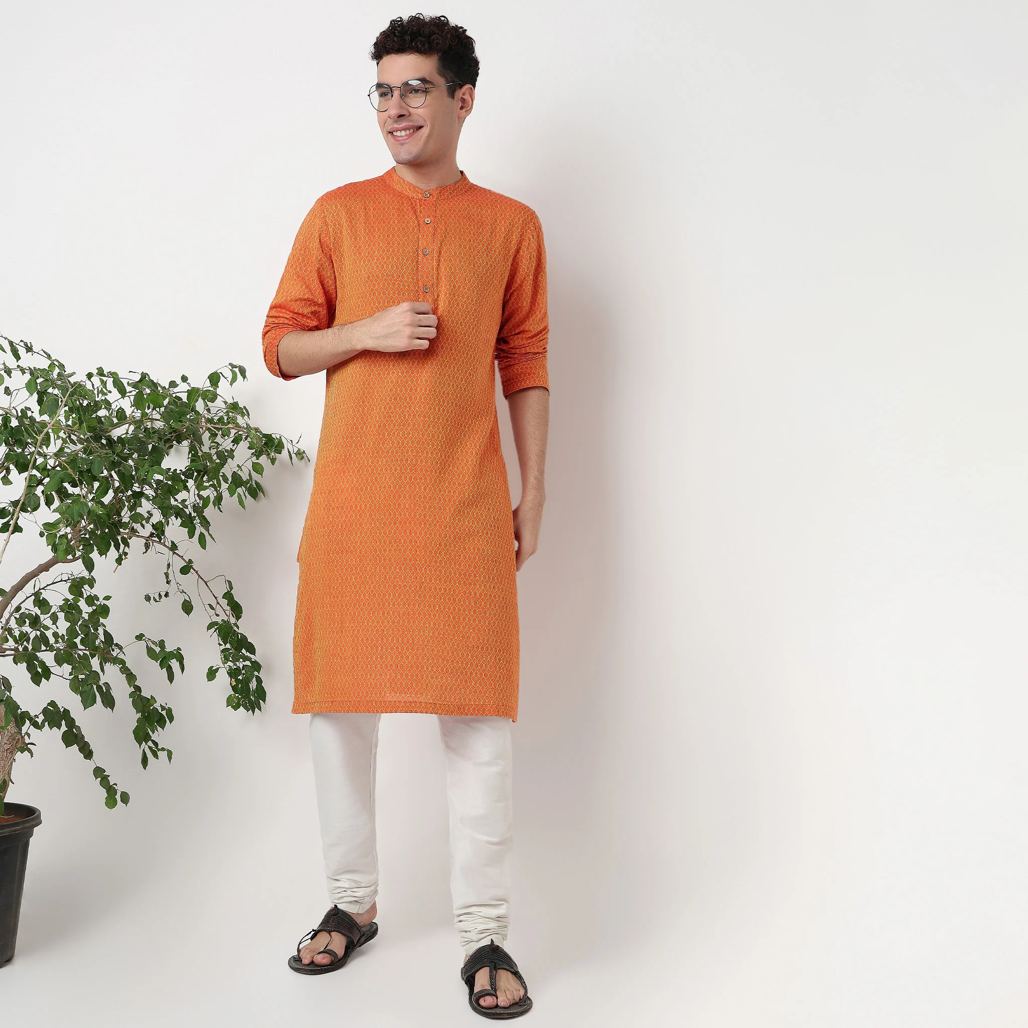 Structured Cotton Yarn Dyed Long Kurta