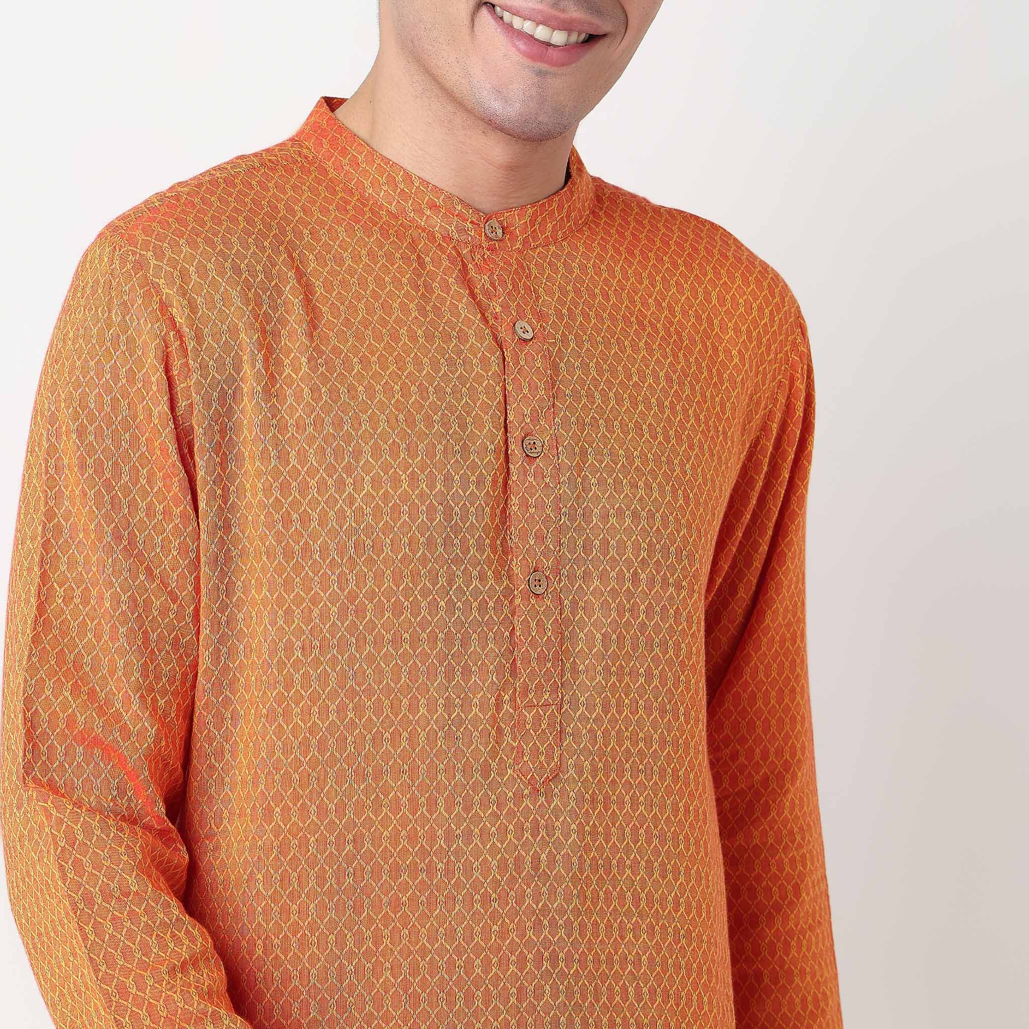 Structured Cotton Yarn Dyed Long Kurta - Image 4
