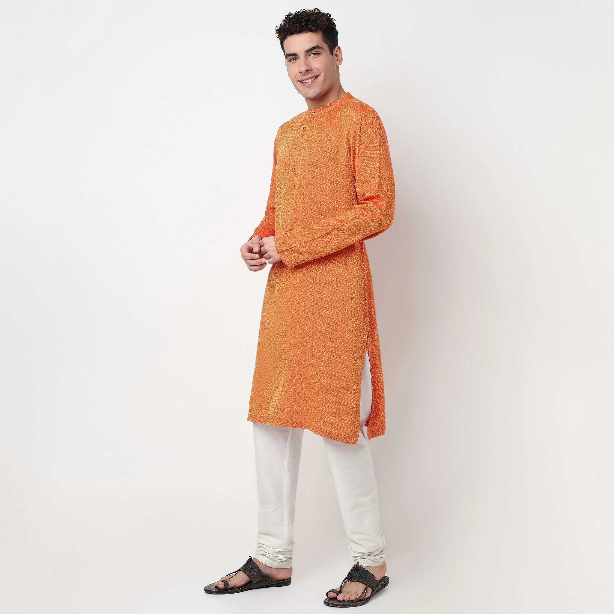 Structured Cotton Yarn Dyed Long Kurta - Image 5