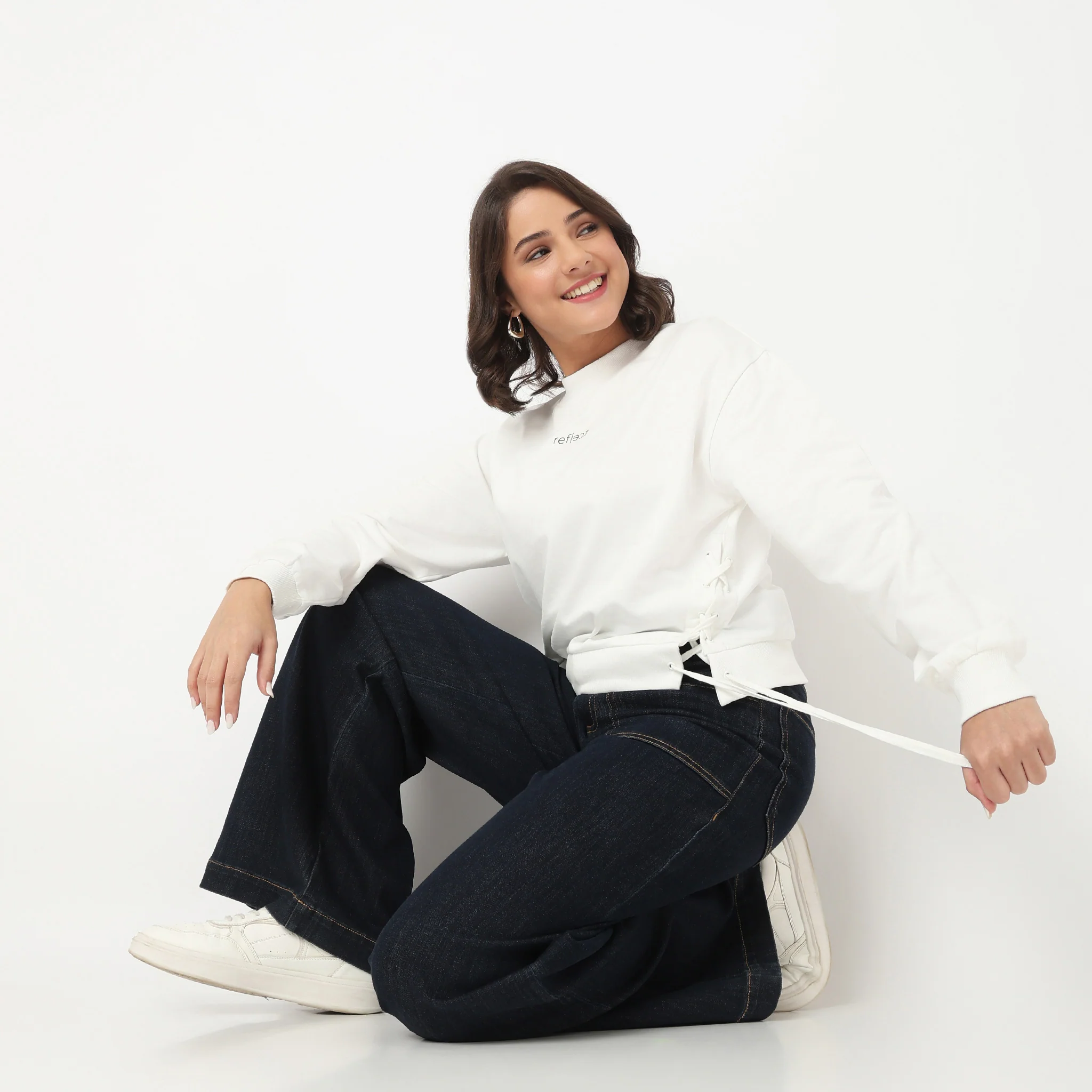Cotton Sweat Tee With Side Ruching Detail