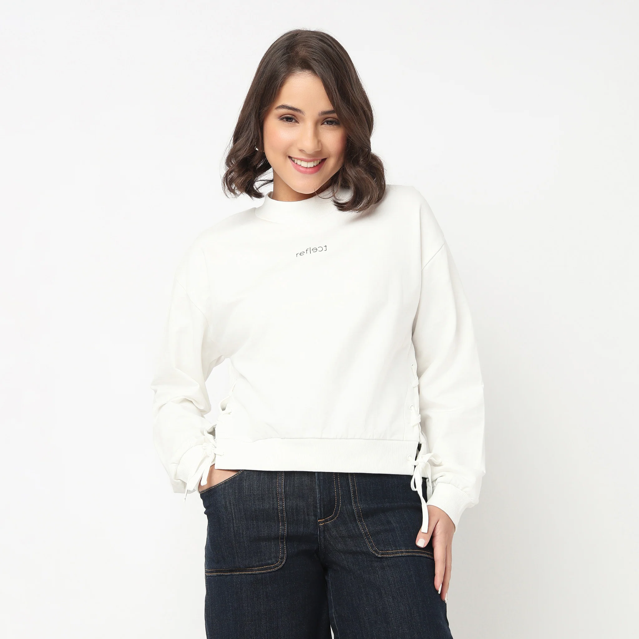 Cotton Sweat Tee With Side Ruching Detail - Image 2