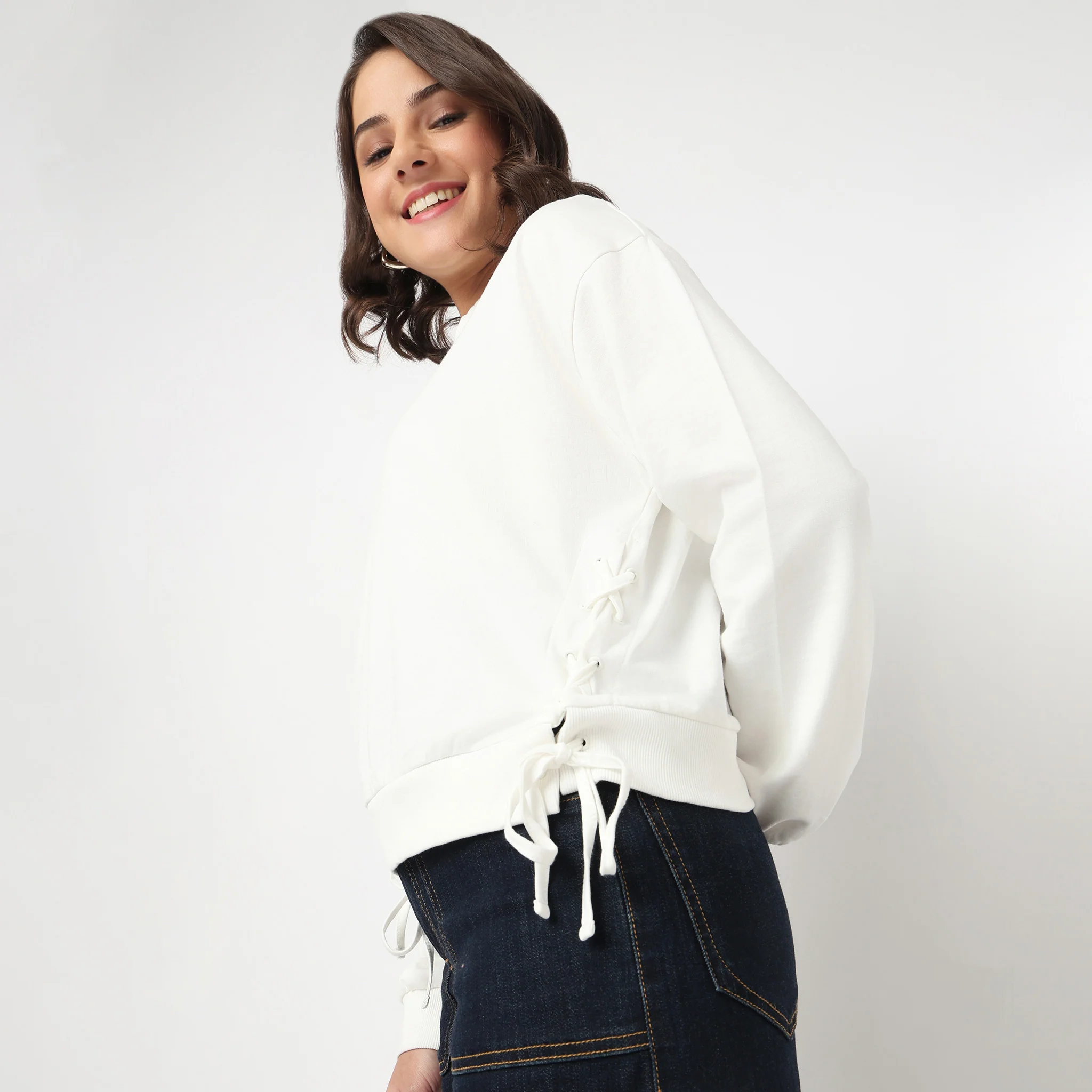 Cotton Sweat Tee With Side Ruching Detail - Image 4