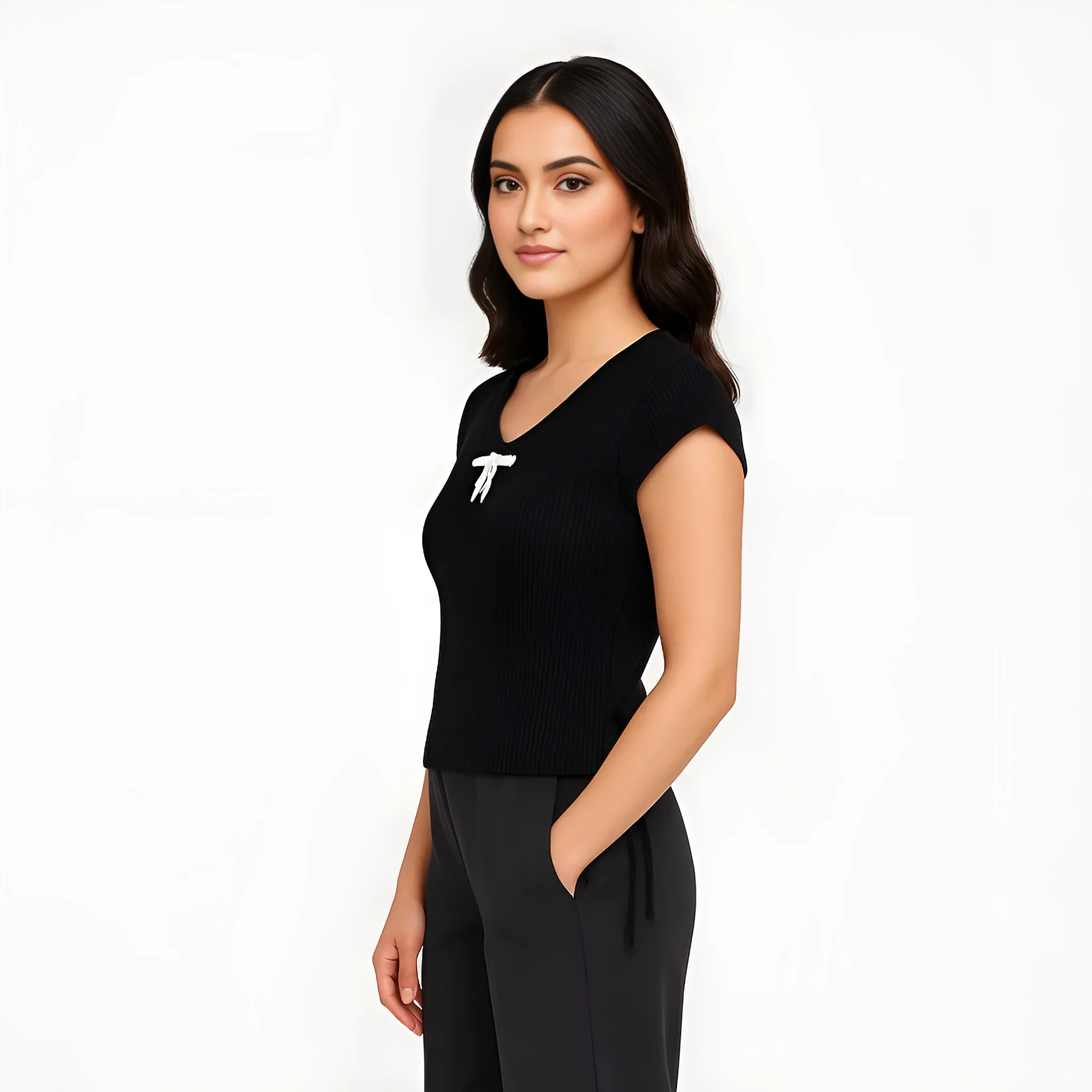 Cotton T-Shirt With Bow Detail & Side Ruching - Image 5