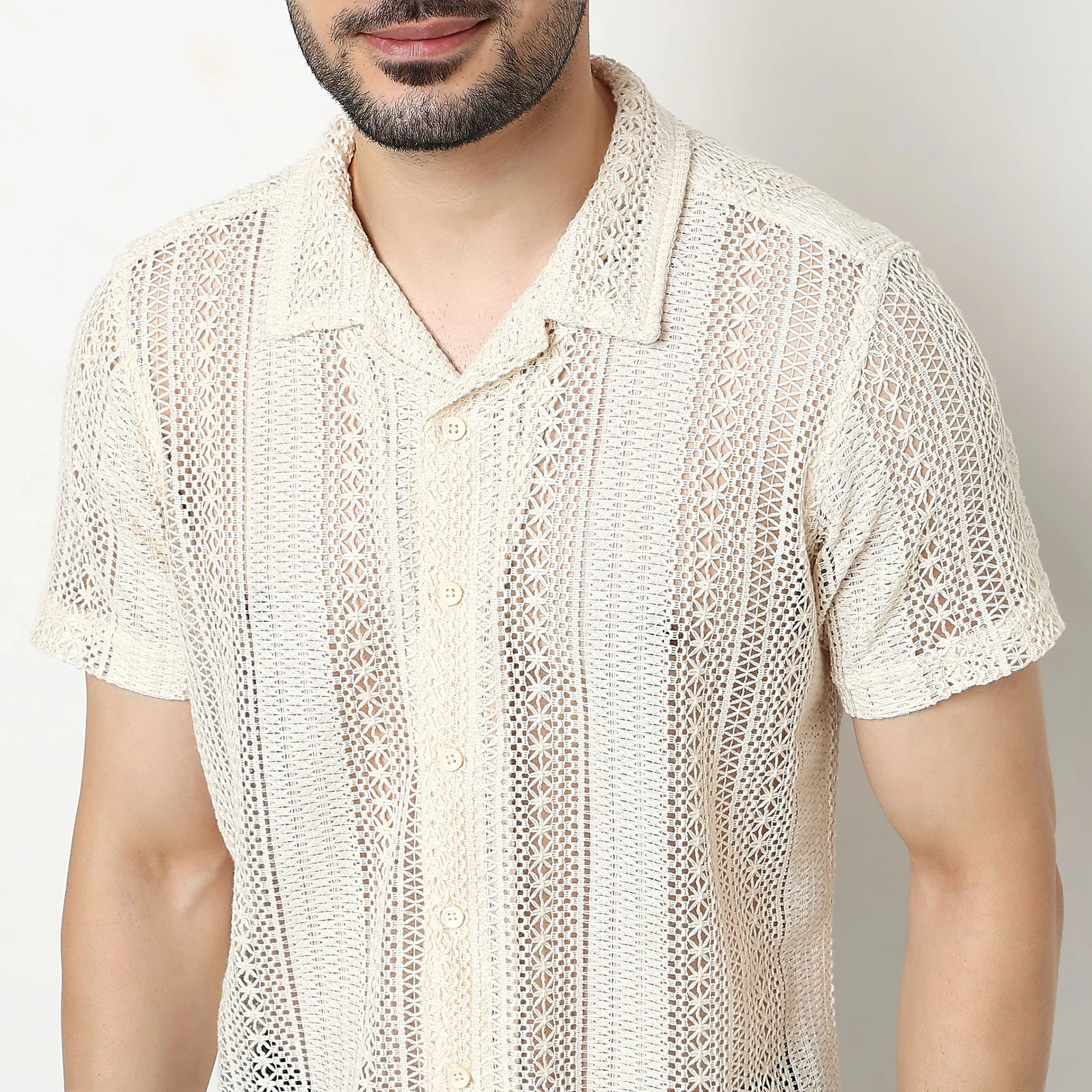 Crochet Camp Collar Cotton Shirt - Image 10