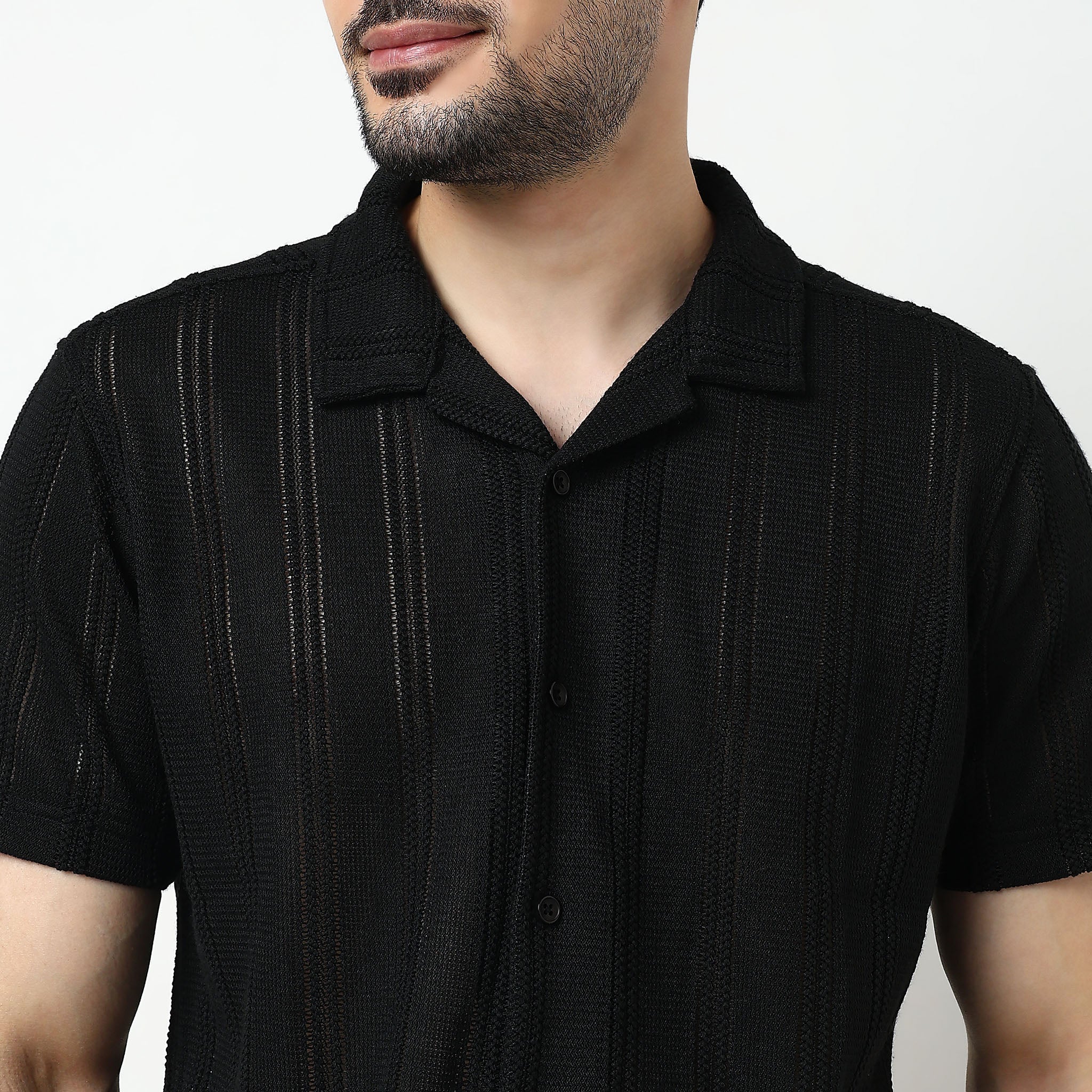 Crochet Camp Collar Cotton Shirt - Image 11