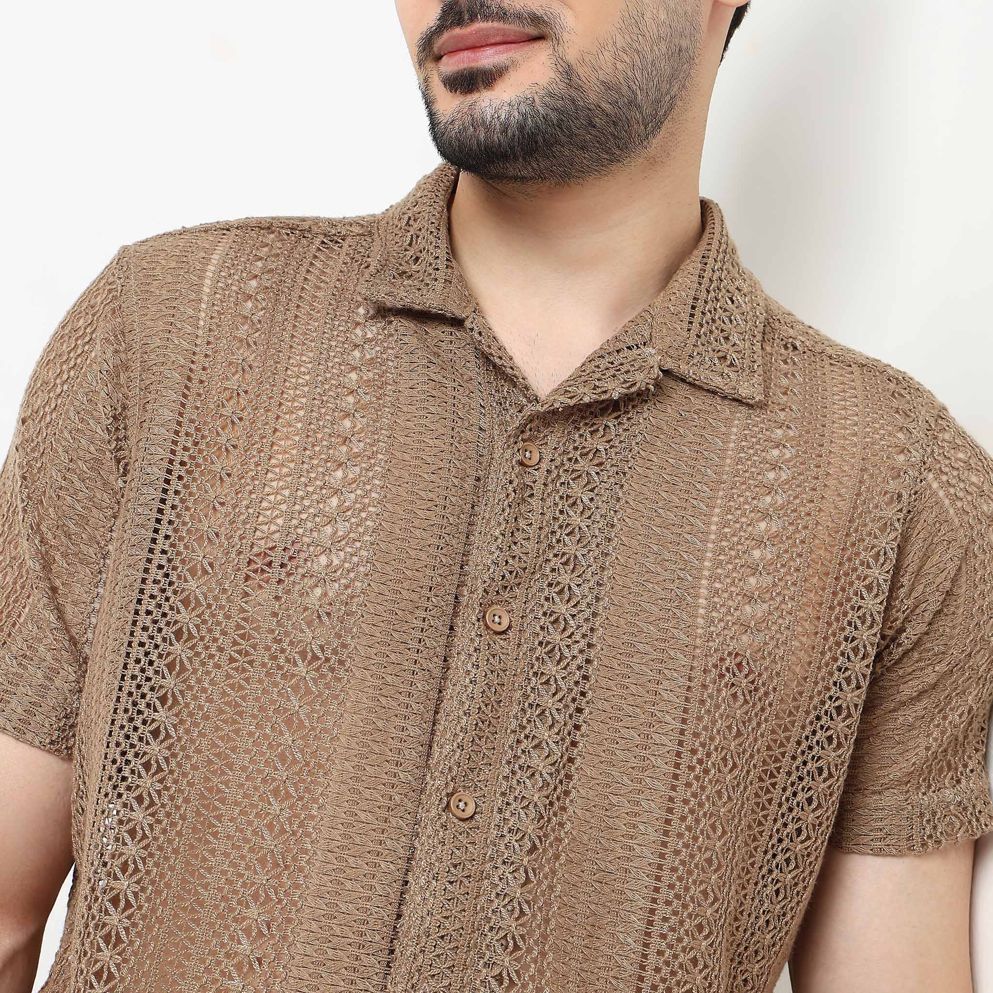 Crochet Camp Collar Cotton Shirt - Image 12