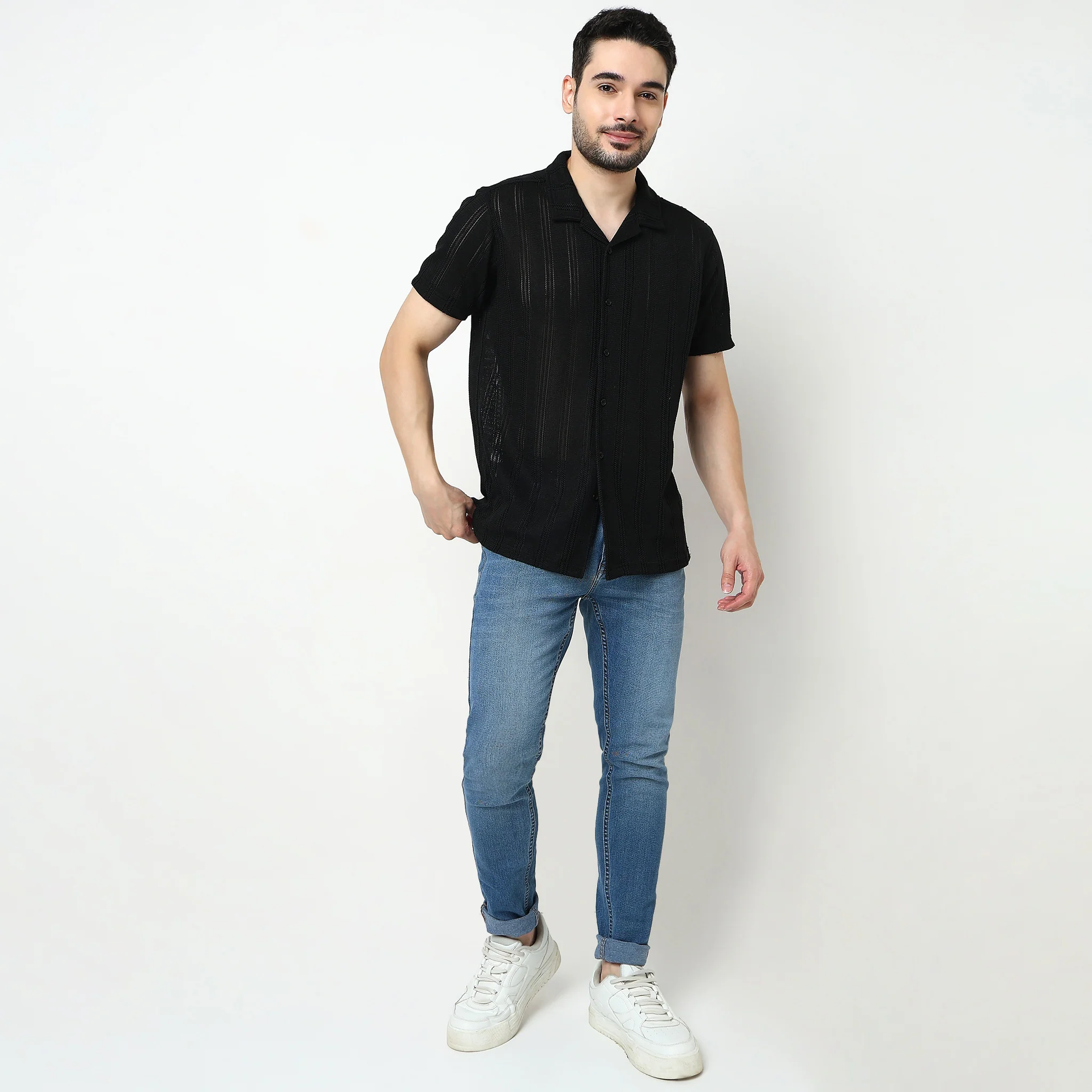 Crochet Camp Collar Cotton Shirt - Image 2