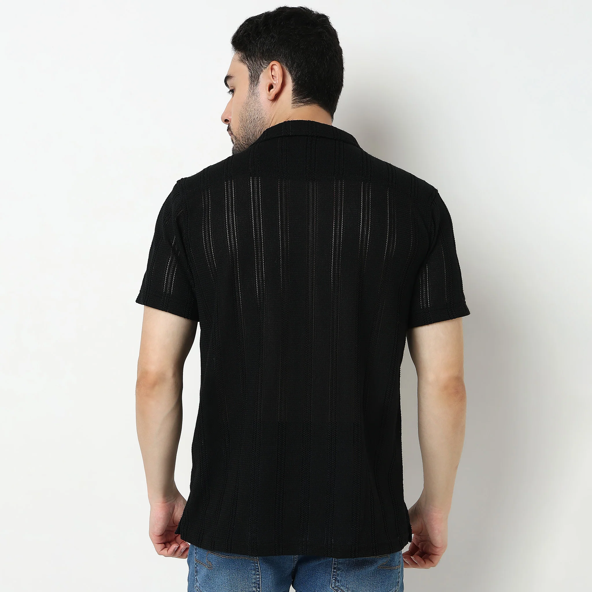 Crochet Camp Collar Cotton Shirt - Image 8