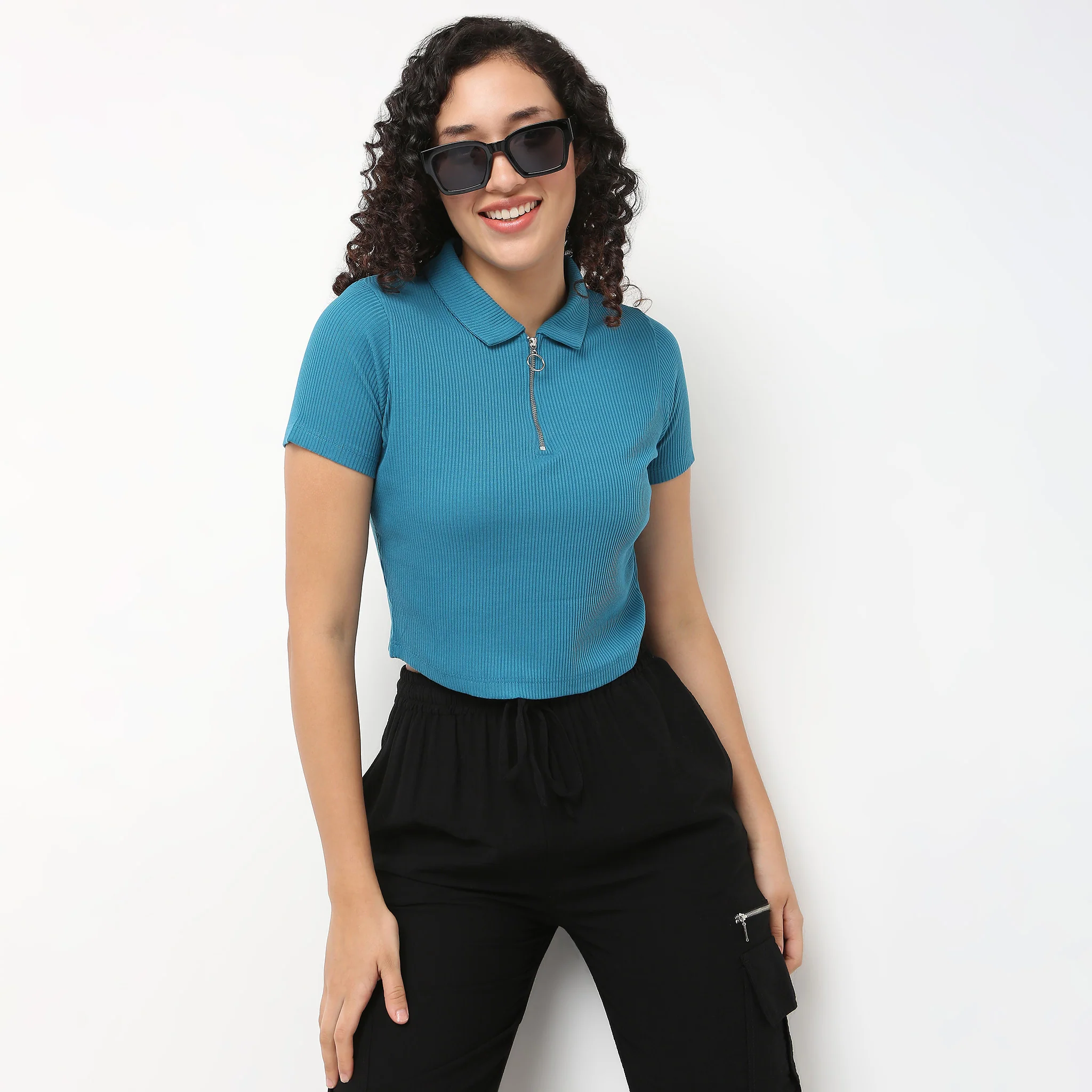 Polo Neck Cropped T-Shirt - Image 11