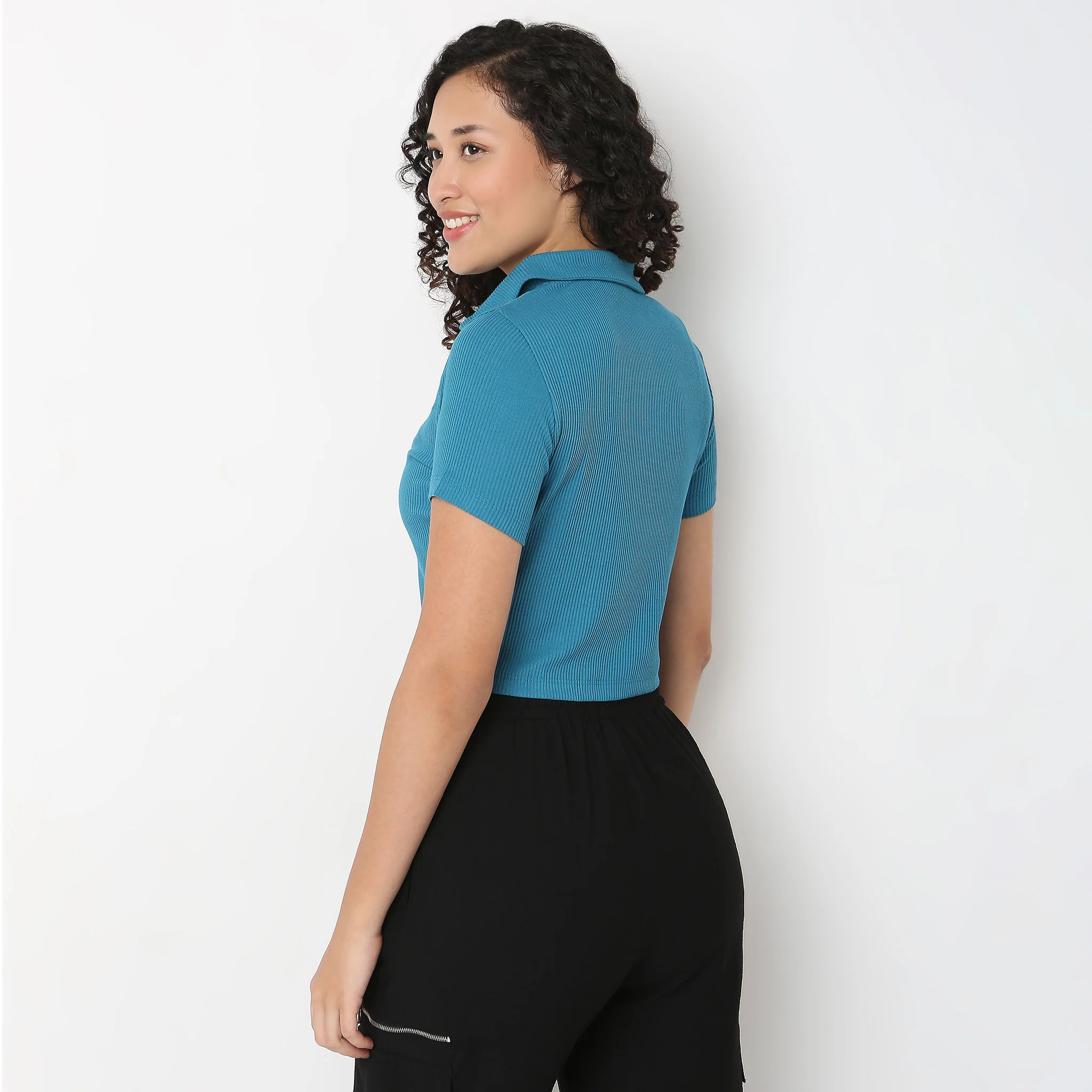 Polo Neck Cropped T-Shirt - Image 13