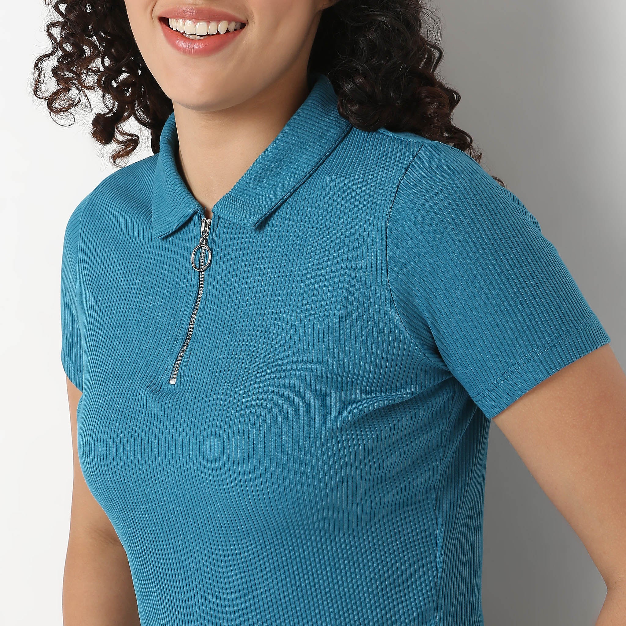 Polo Neck Cropped T-Shirt - Image 14