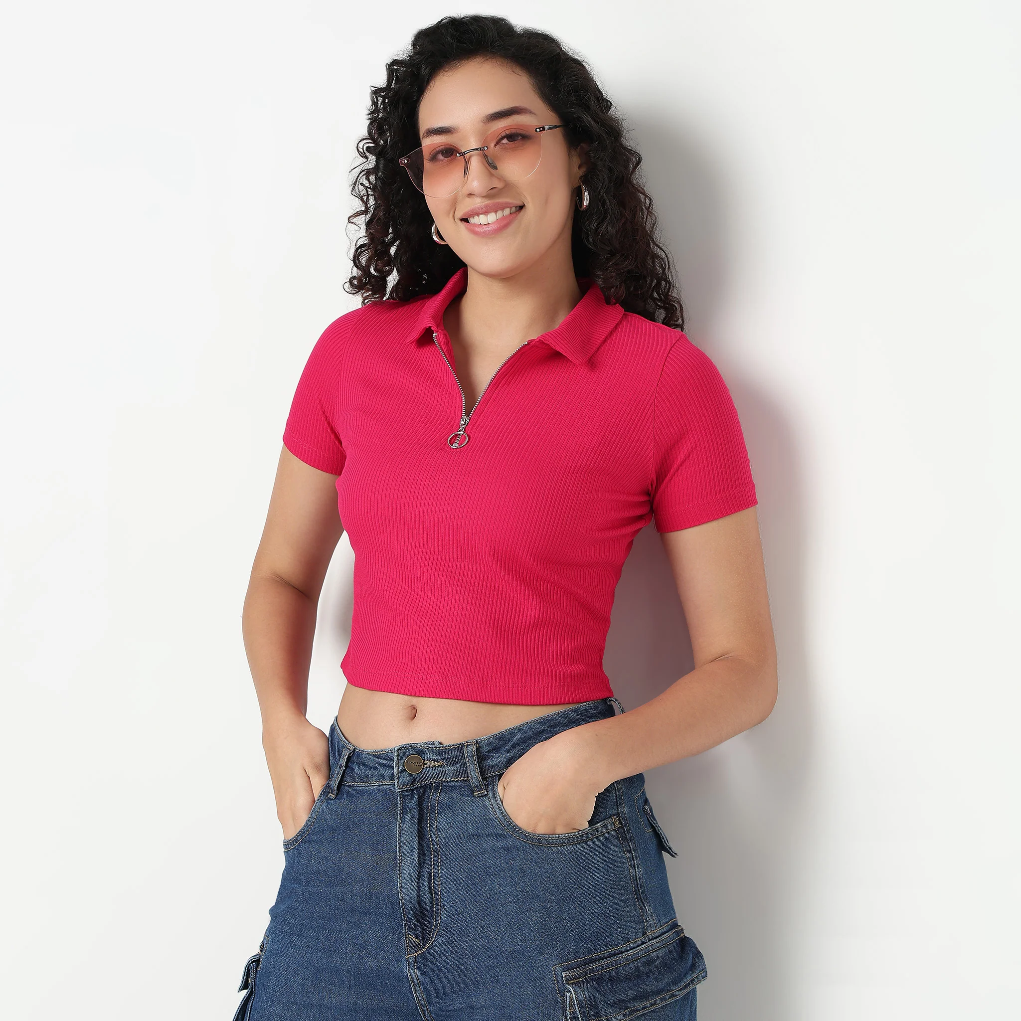 Polo Neck Cropped T-Shirt - Image 16