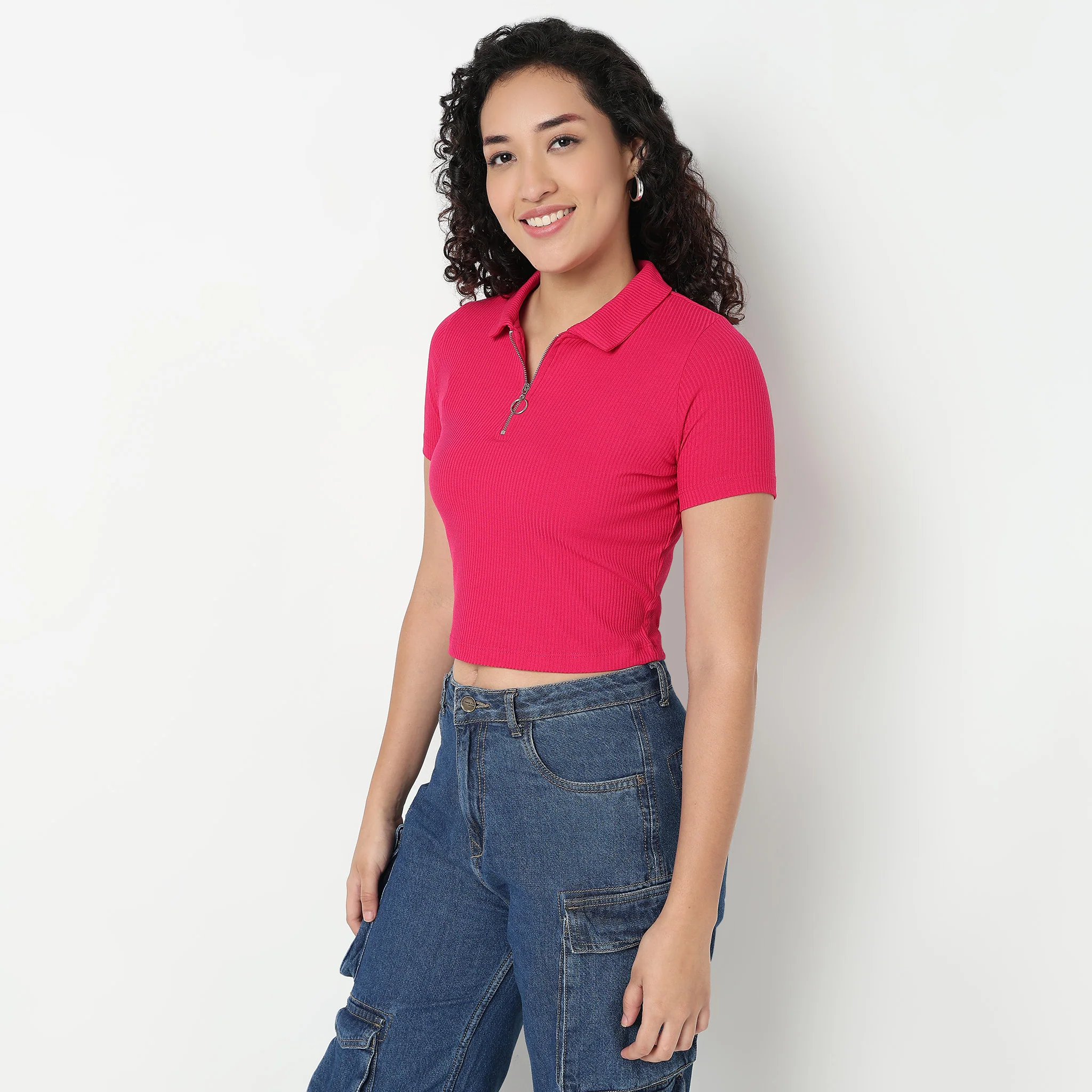 Polo Neck Cropped T-Shirt - Image 20