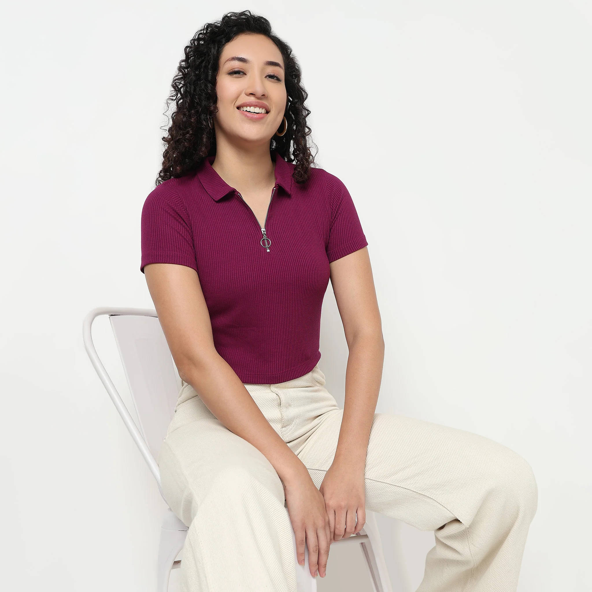Polo Neck Cropped T-Shirt - Image 21