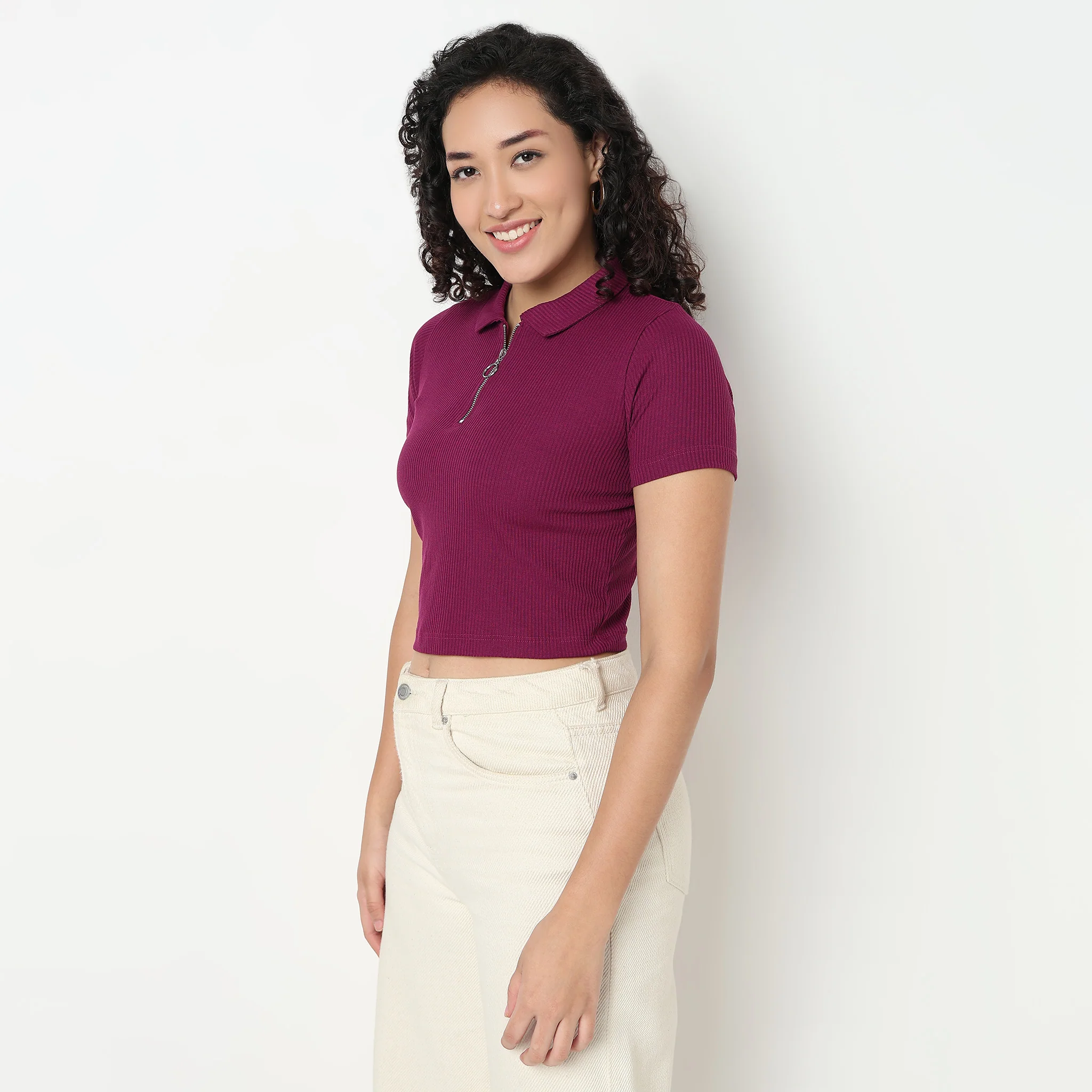 Polo Neck Cropped T-Shirt - Image 25