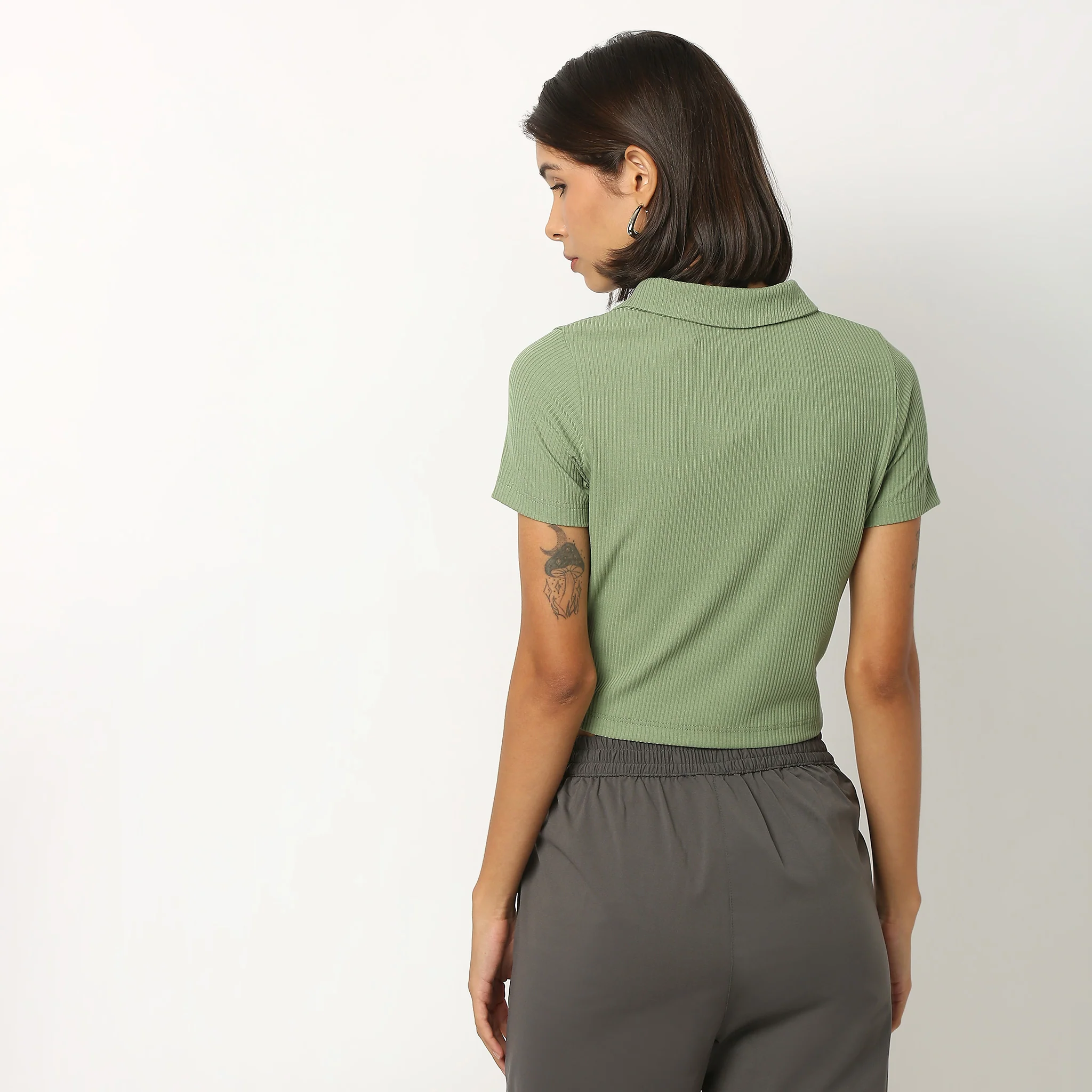 Polo Neck Cropped T-Shirt - Image 3