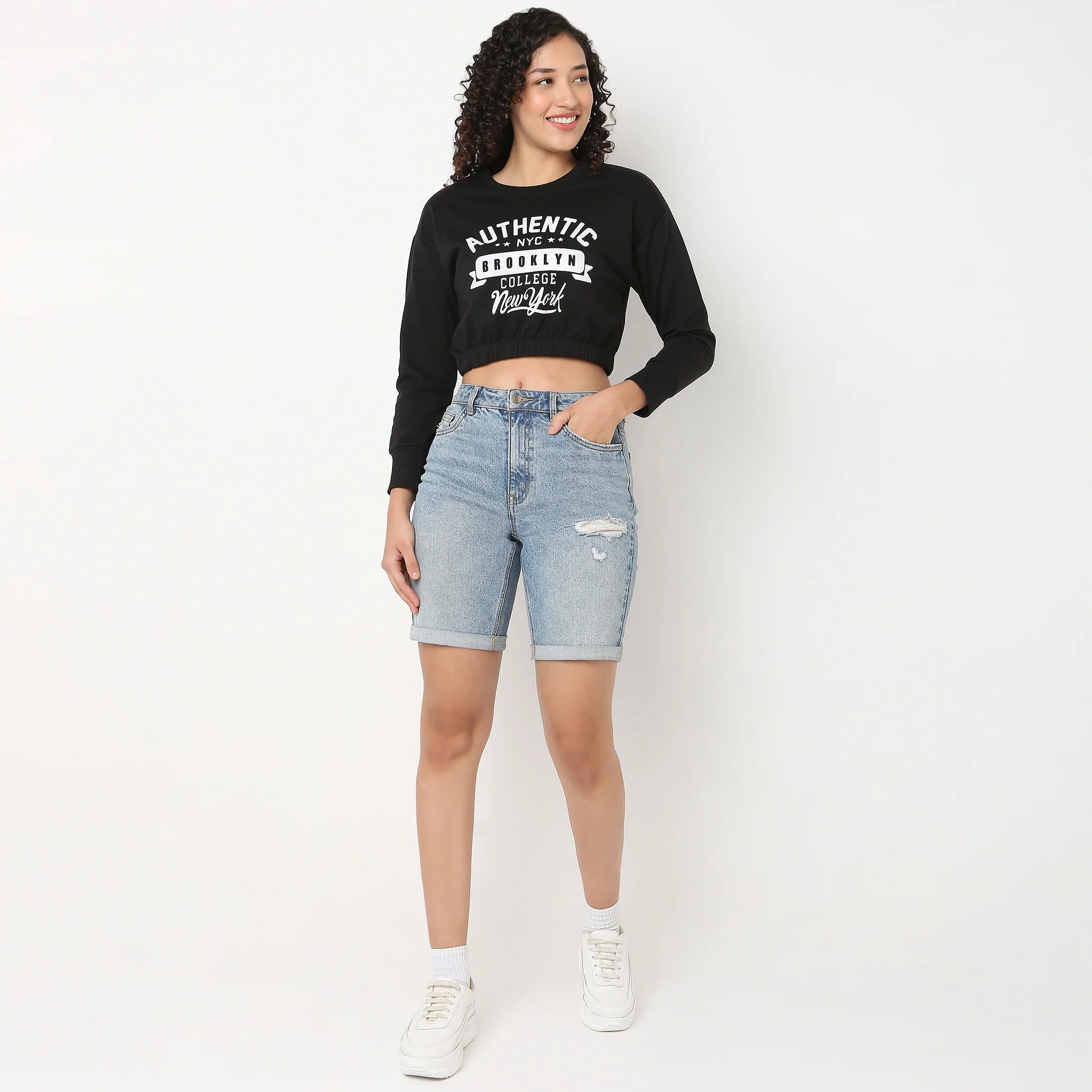 Crop Fit With Front Graphic Sweat Tee