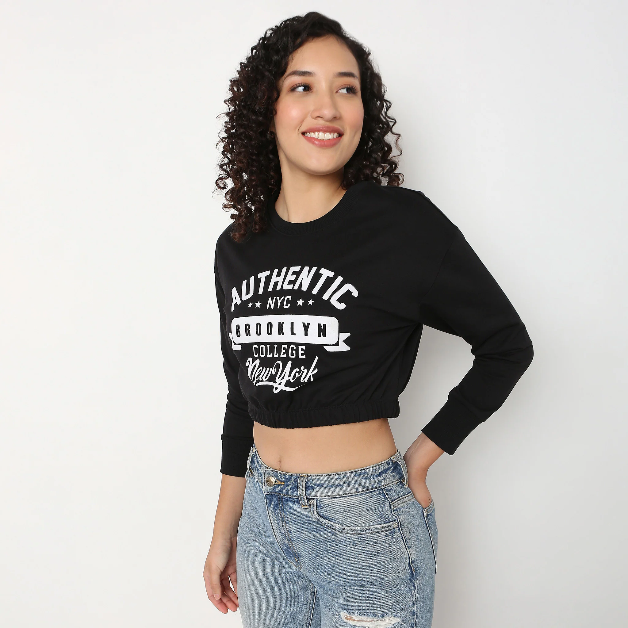 Crop Fit With Front Graphic Sweat Tee - Image 5
